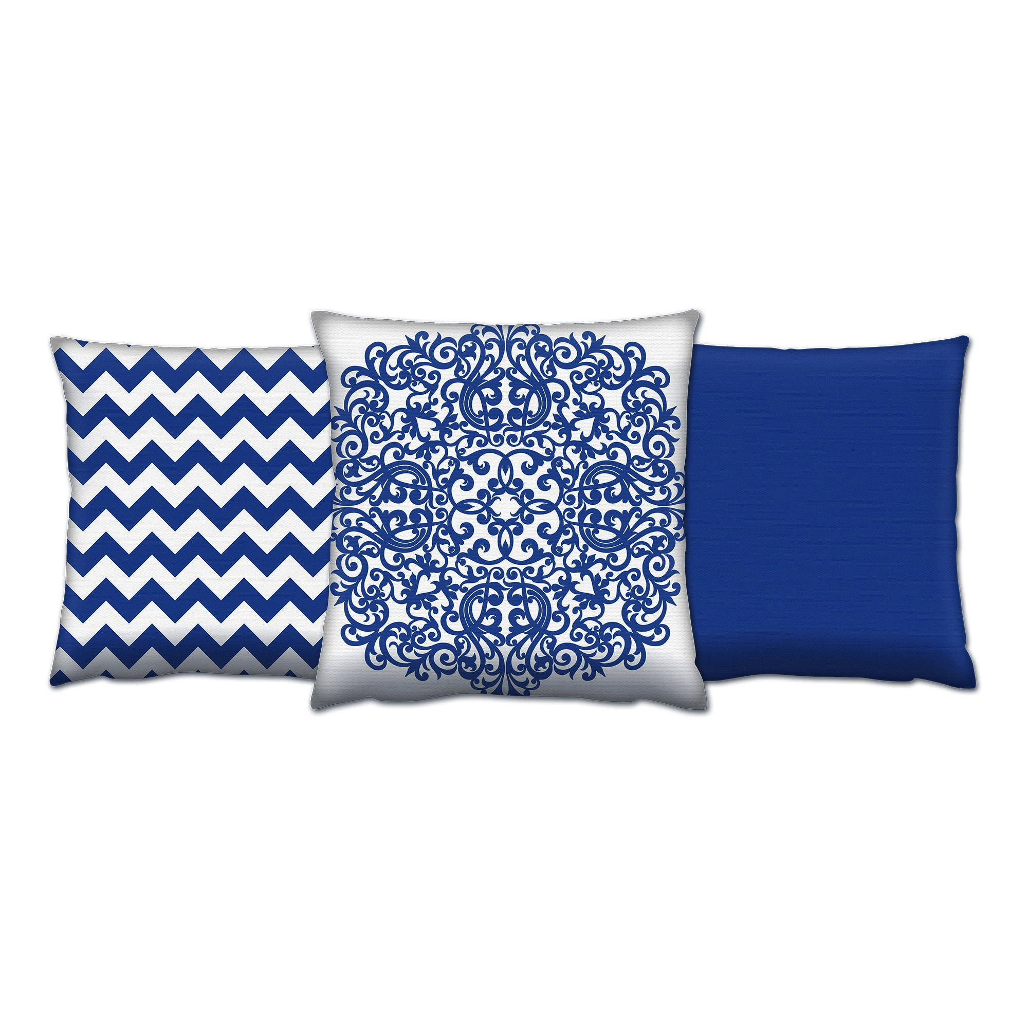 Set de 3 coussins assortis Decorare Mandala 43x43cm Coton Bleu foncé