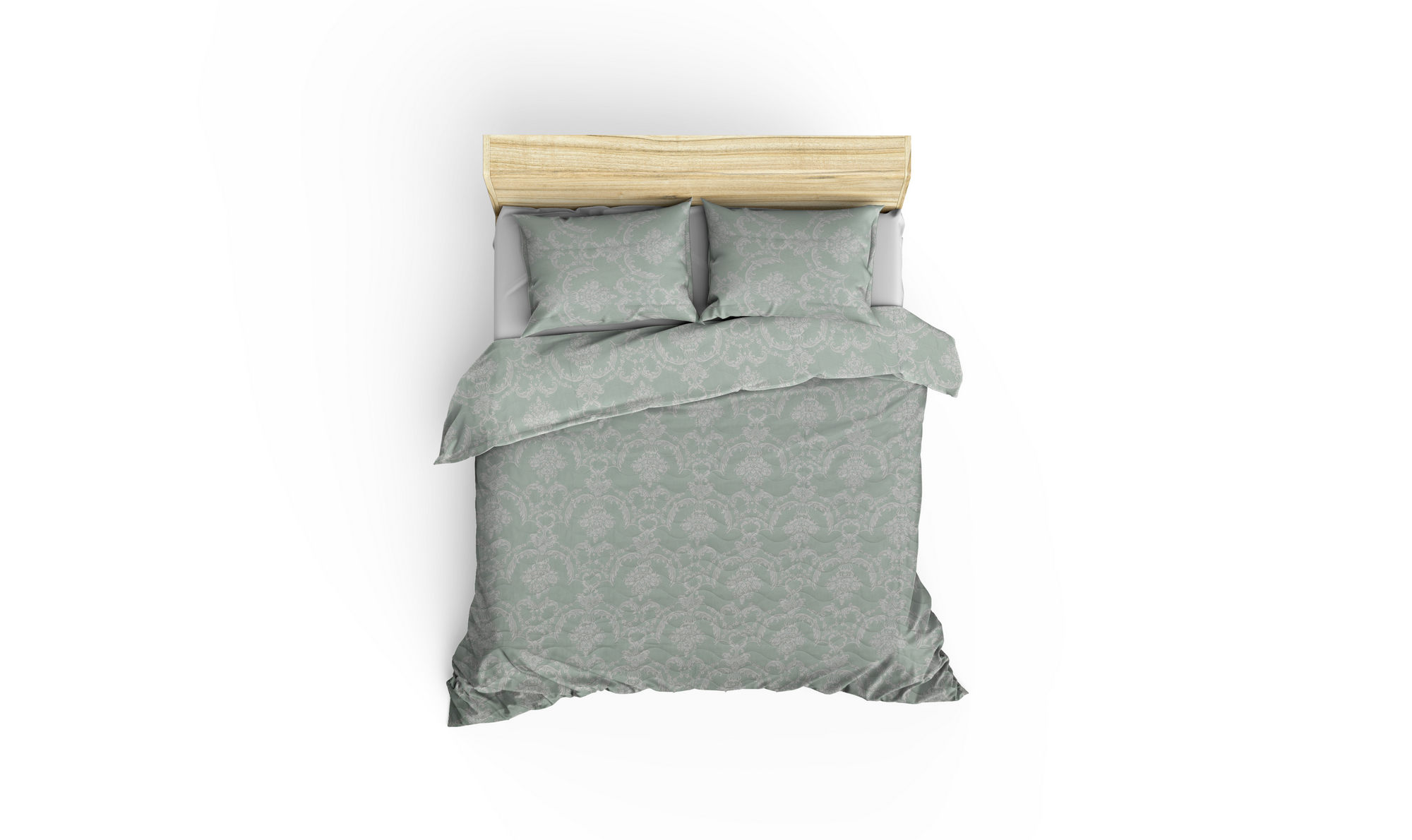 Set de couvre-lit 240x220cm et 2 taies d'oreiller 60x60cm Riley Tissu Motif Baroque Vert clair