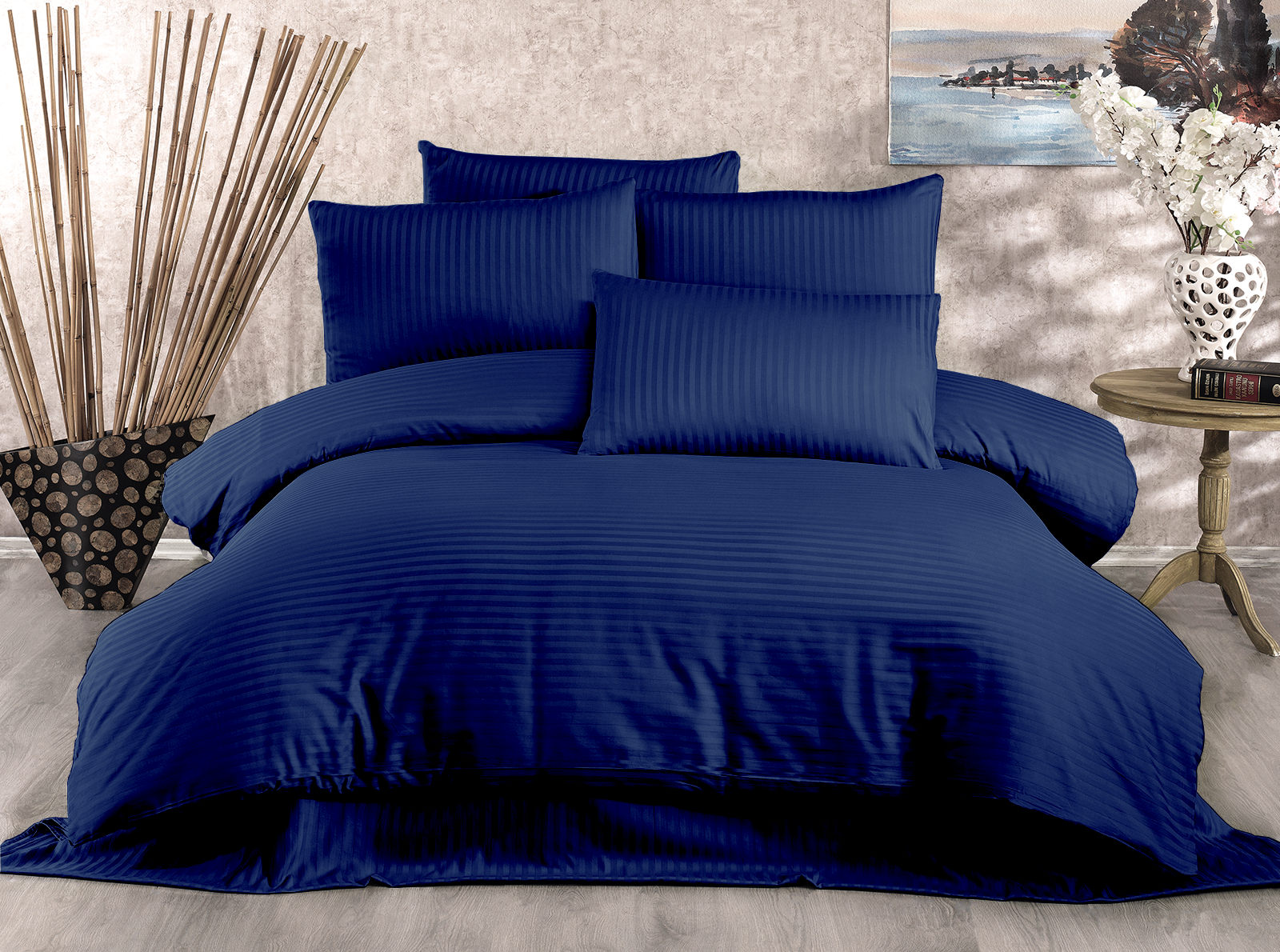 Set de housse de couette 140x200cm et 1 taie d'oreiller 60x60cm Undroa 100% Coton satiné Bleu