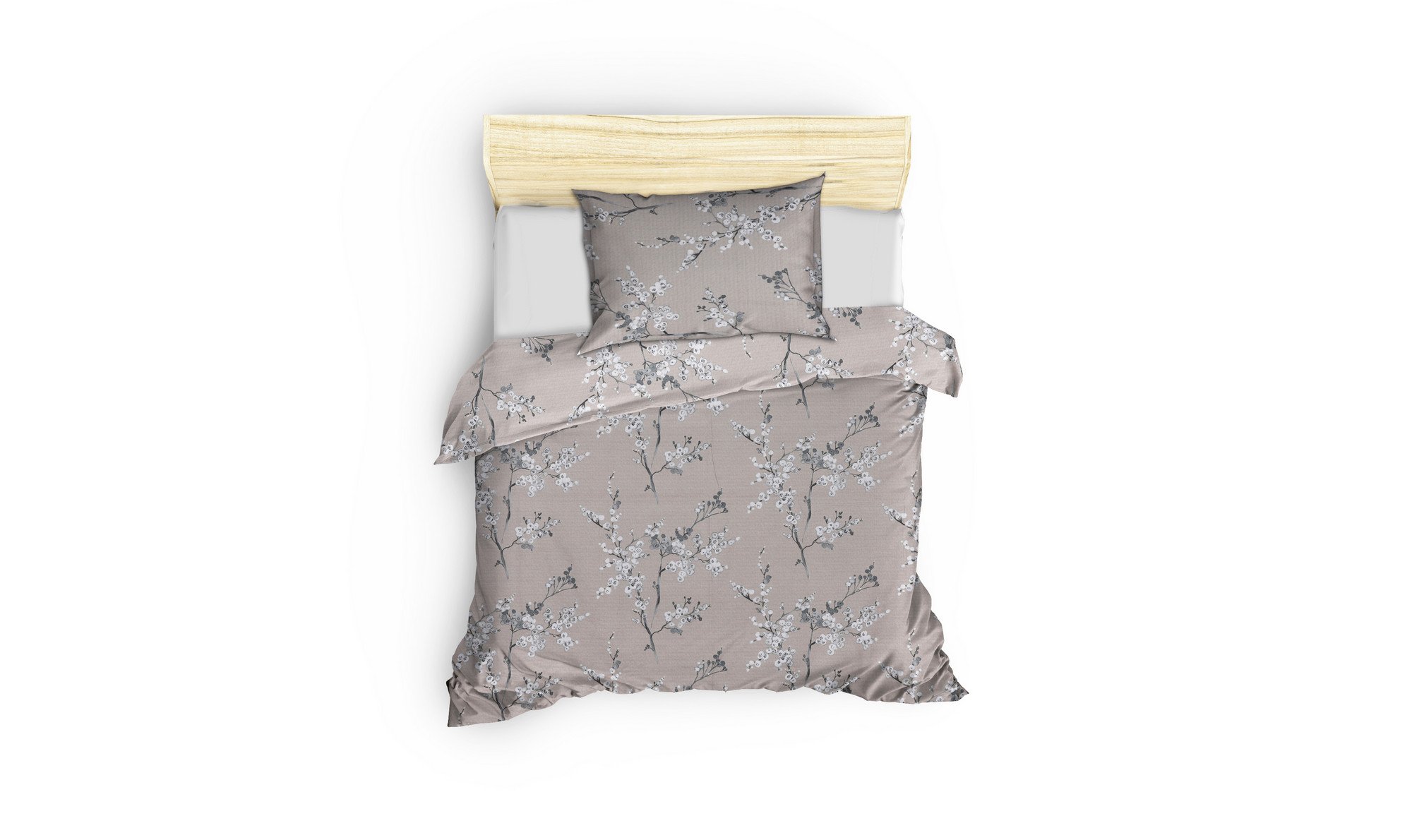 Set de housse de couette 140x200cm et taie d'oreiller 60x60cm Tassilo 100% Coton Motif Branche florale Blanc et Marron