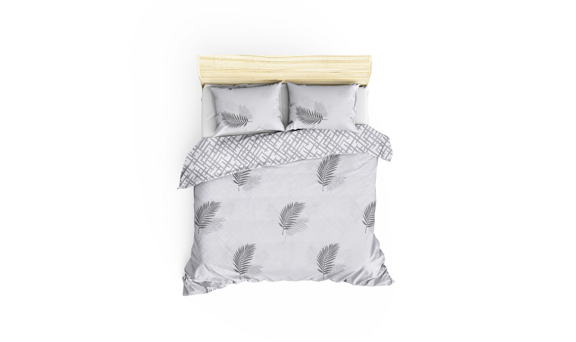 Set de housse de couette 240x220cm et 2 taies d'oreiller 60x60cm Rana Tissu Motif Feuilles Gris et Blanc