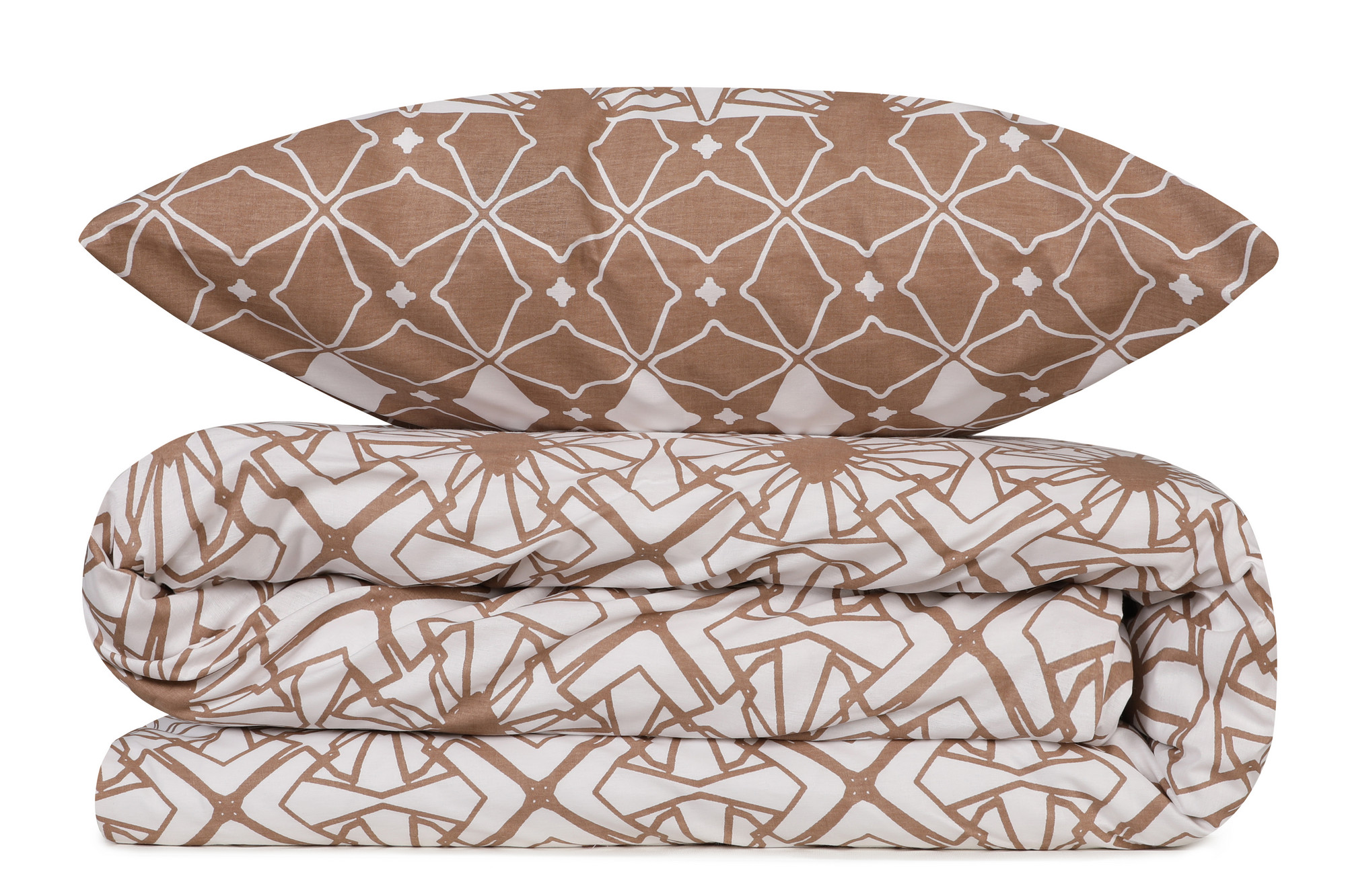 Set housse de couette 140x200cm et taie d'oreiller 60x60cm Sichar 100% Coton Motif Floral Marron et Blanc