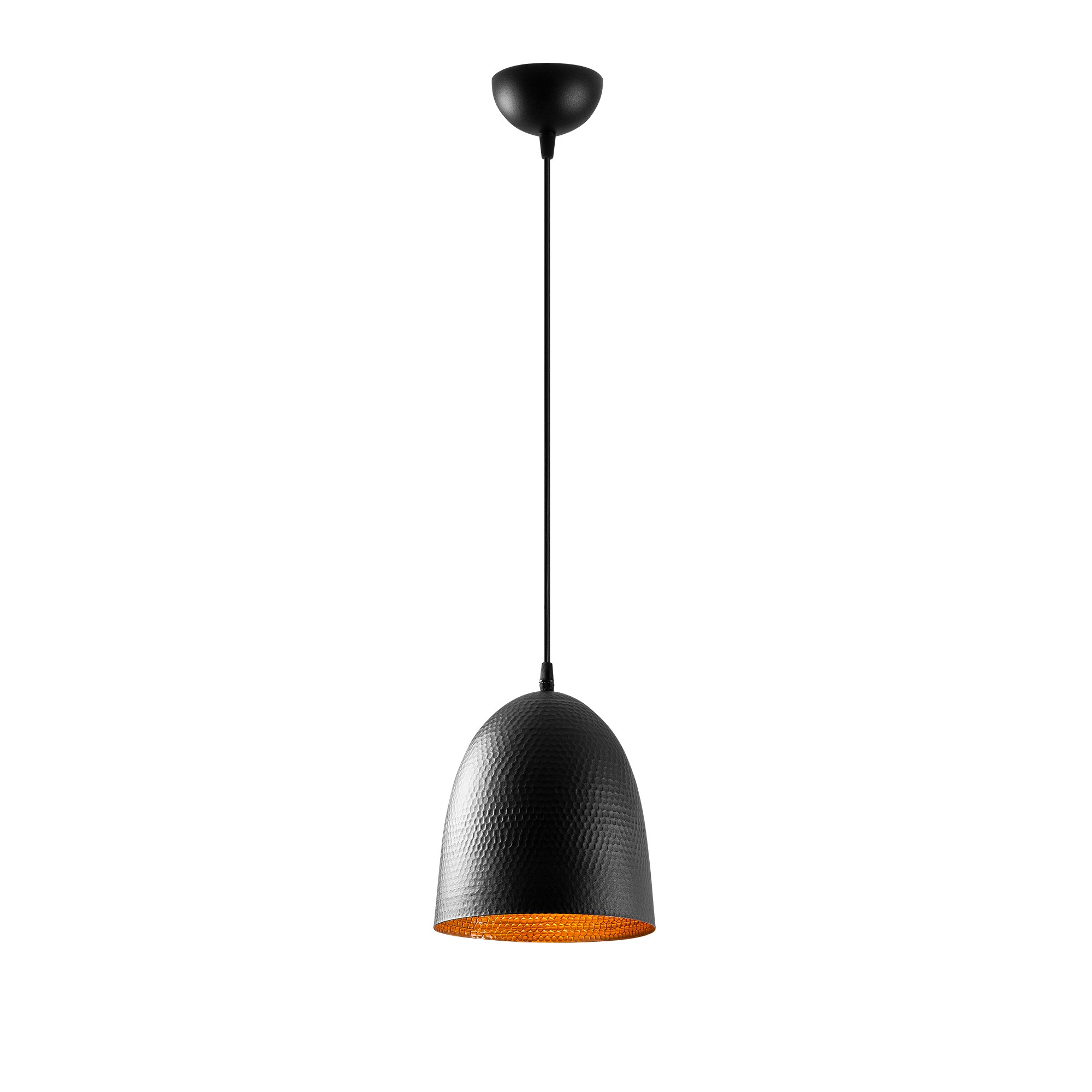 Suspension 1 ampoule cloche Gakuli D20cm Métal martelé Noir