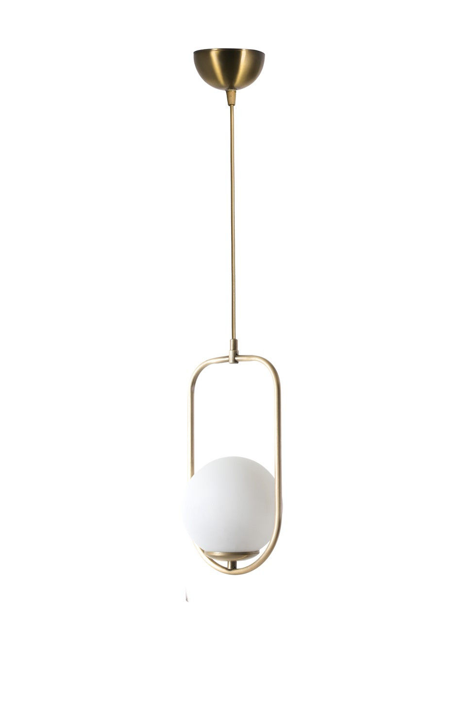 Suspension 1 globe ovale Bulla 70cm Verre Blanc et Métal Or rose