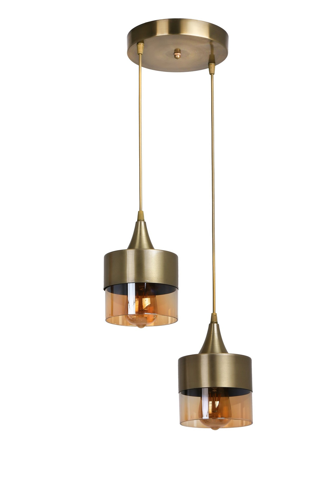 Suspension 2 lampes escalier Rebexa D18cm Métal Or et Verre Fumé