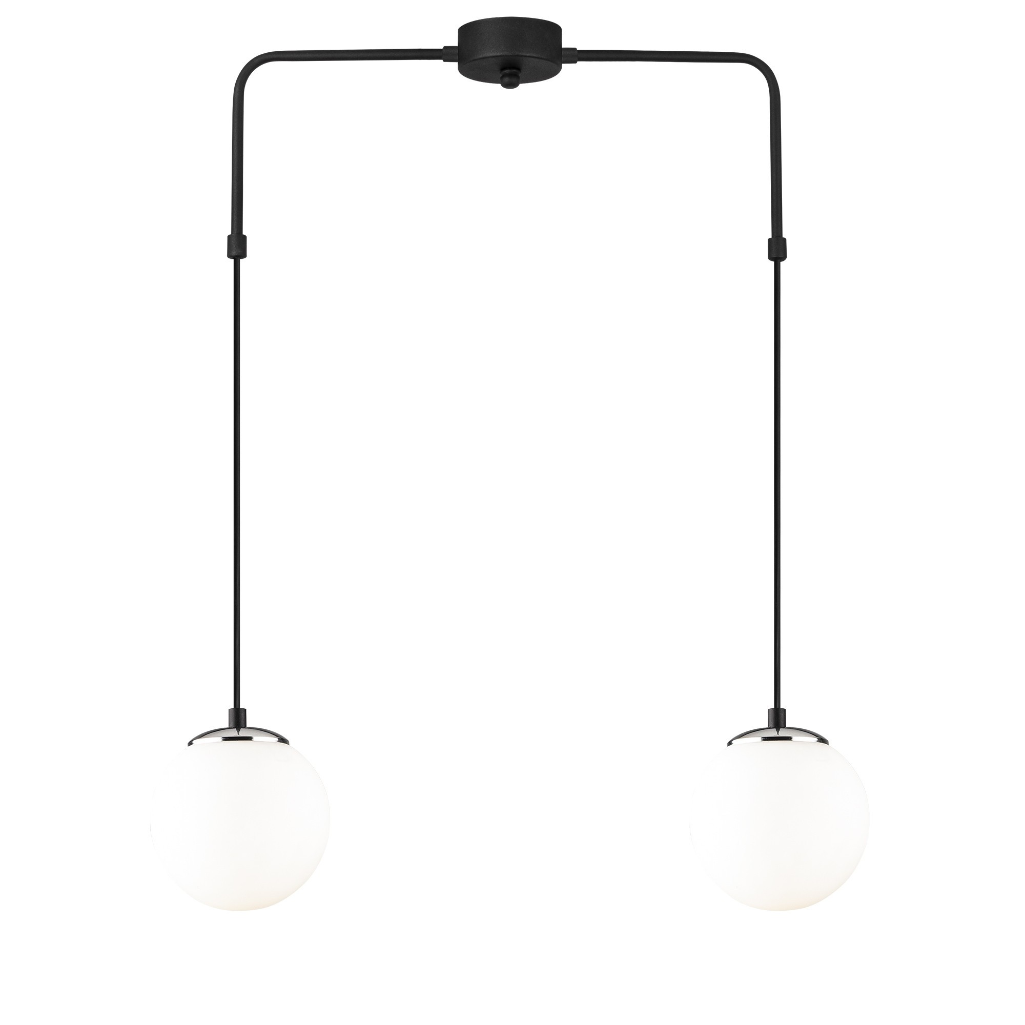 Suspension 2 lampes globe alignées Arinore Verre Blanc et Métal Noir
