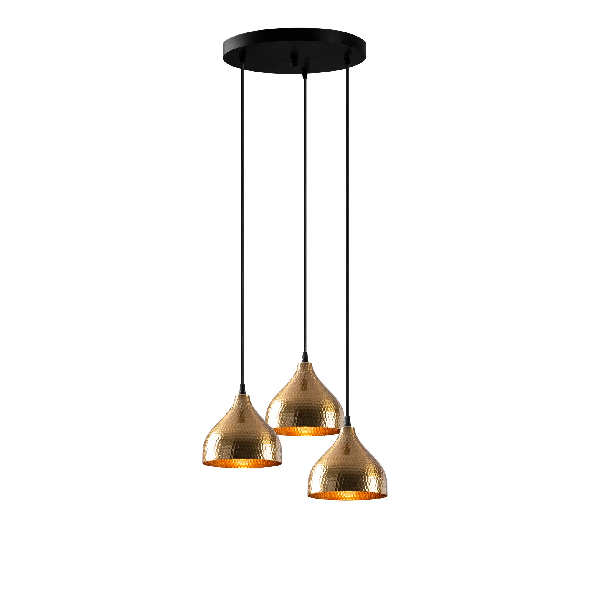 Suspension 3 ampoules échelle Gakula Métal martelé Noir et Or antique