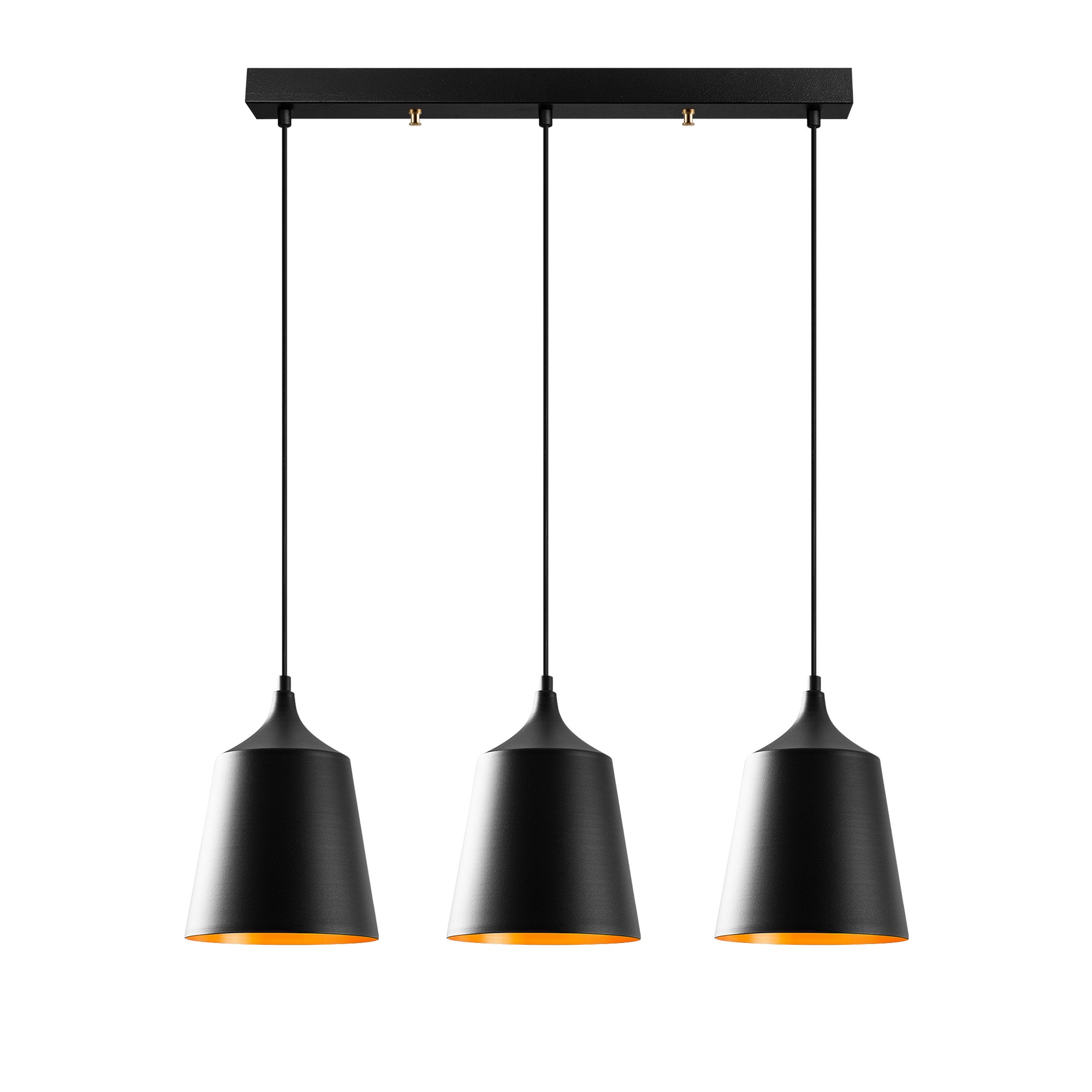 Suspension 3 lampes troncs de cône alignés Grover 70cm Métal Noir