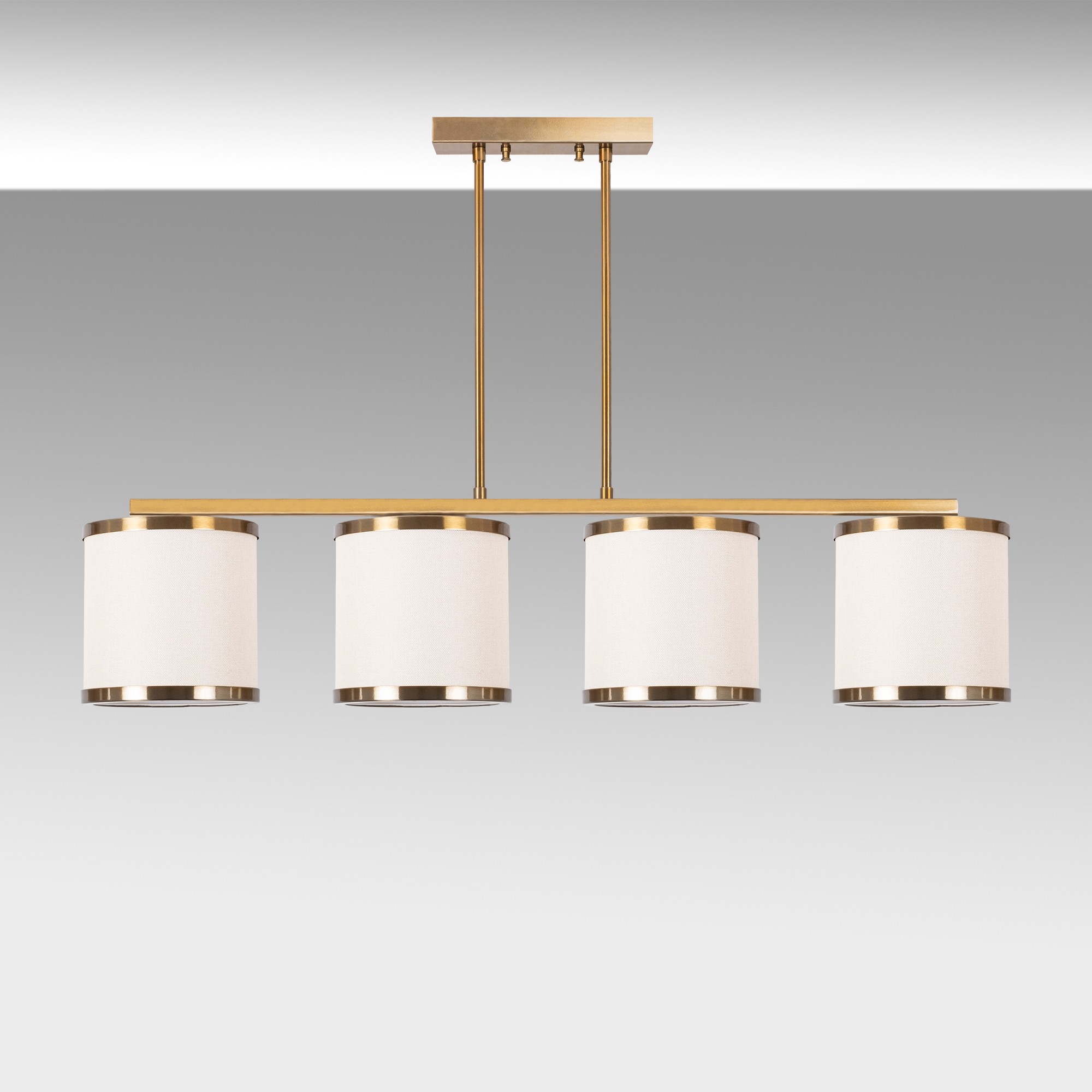 Suspension 4 abat-jour D20cm Renna L107cm Métal Blanc et Or
