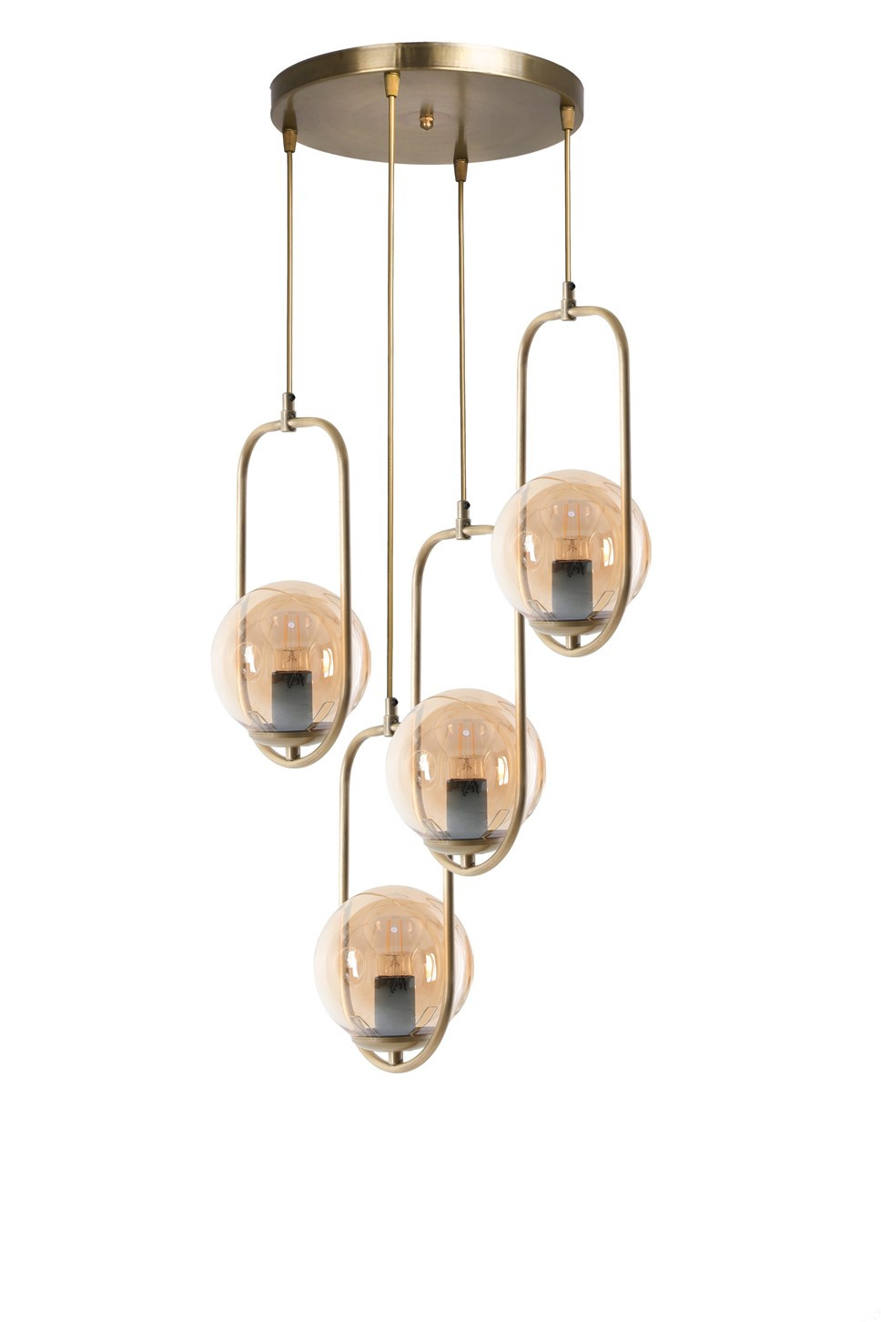 Suspension 4 globes ovale Bulla D30cm Verre et Métal Or