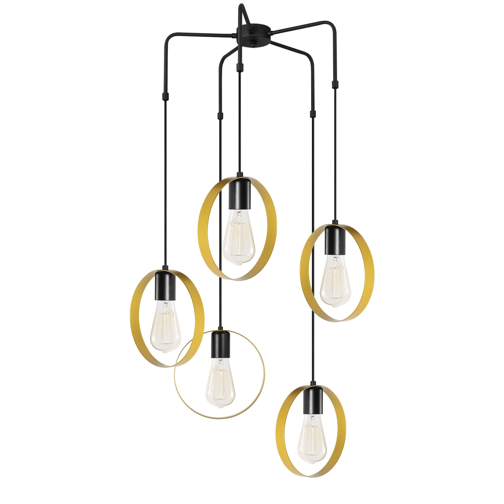 Suspension 5 lampes cerclées 1 anneau escalier Annulis Métal Noir et Or