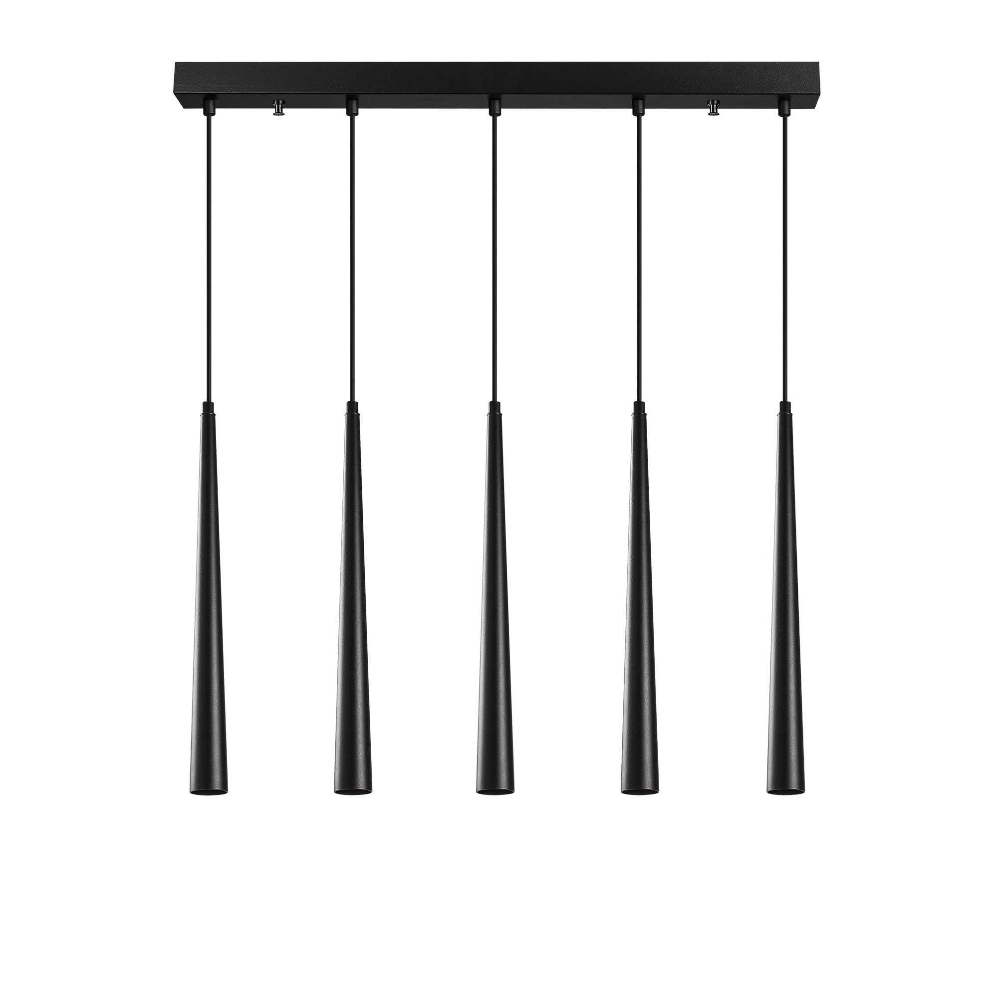 Suspension 5 lampes cornes alignées Pliunga 78cm Métal Noir
