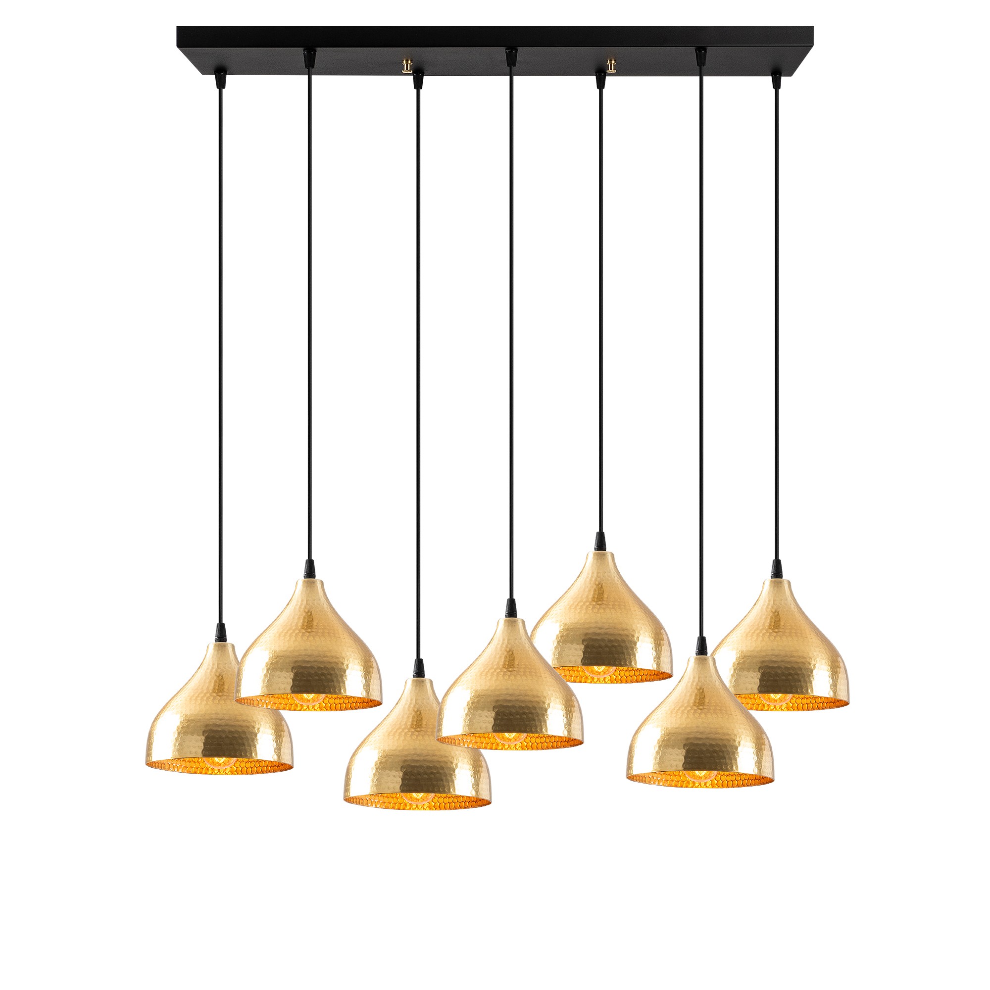 Suspension 7 ampoules échelle Gakula Métal martelé Noir et Or