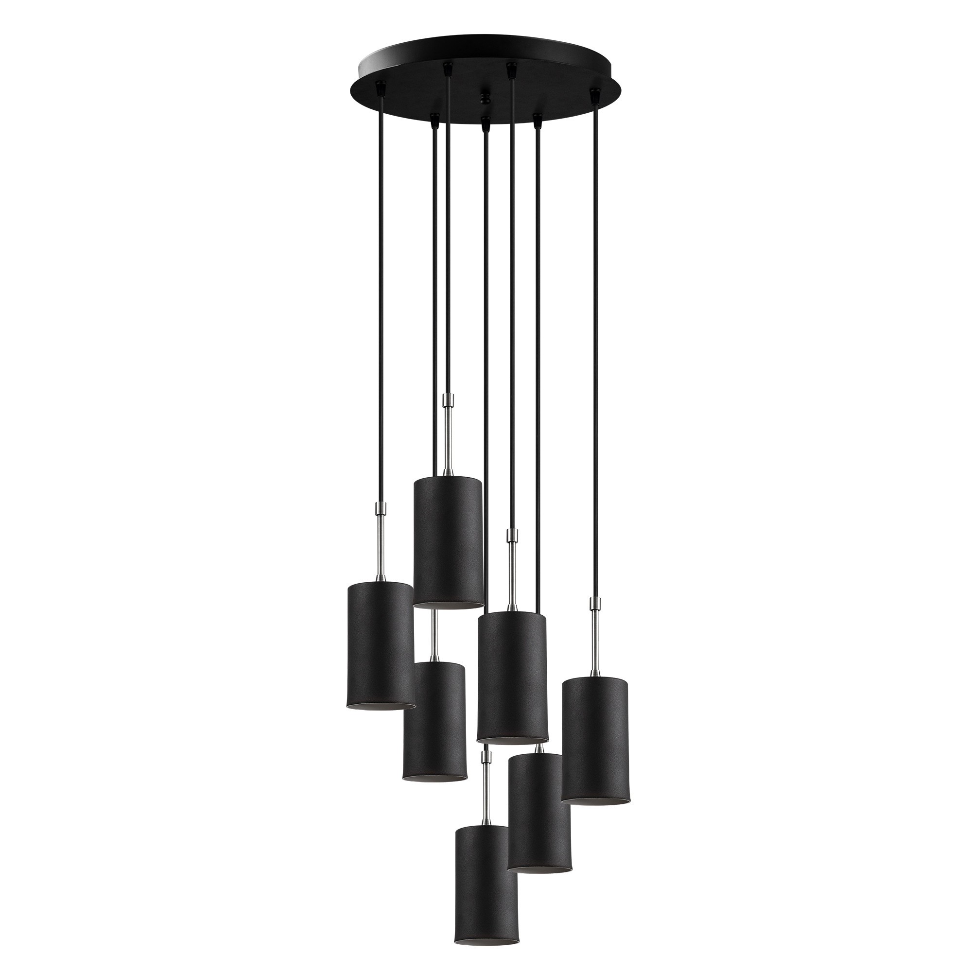 Suspension 7 lampes escalier Matta D43cm Métal Noir et Argent