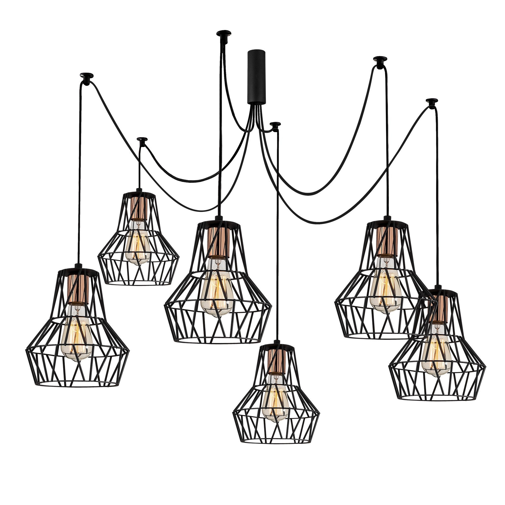 Suspension araignée 6 lampes Azur diamant Métal Noir et Or rose