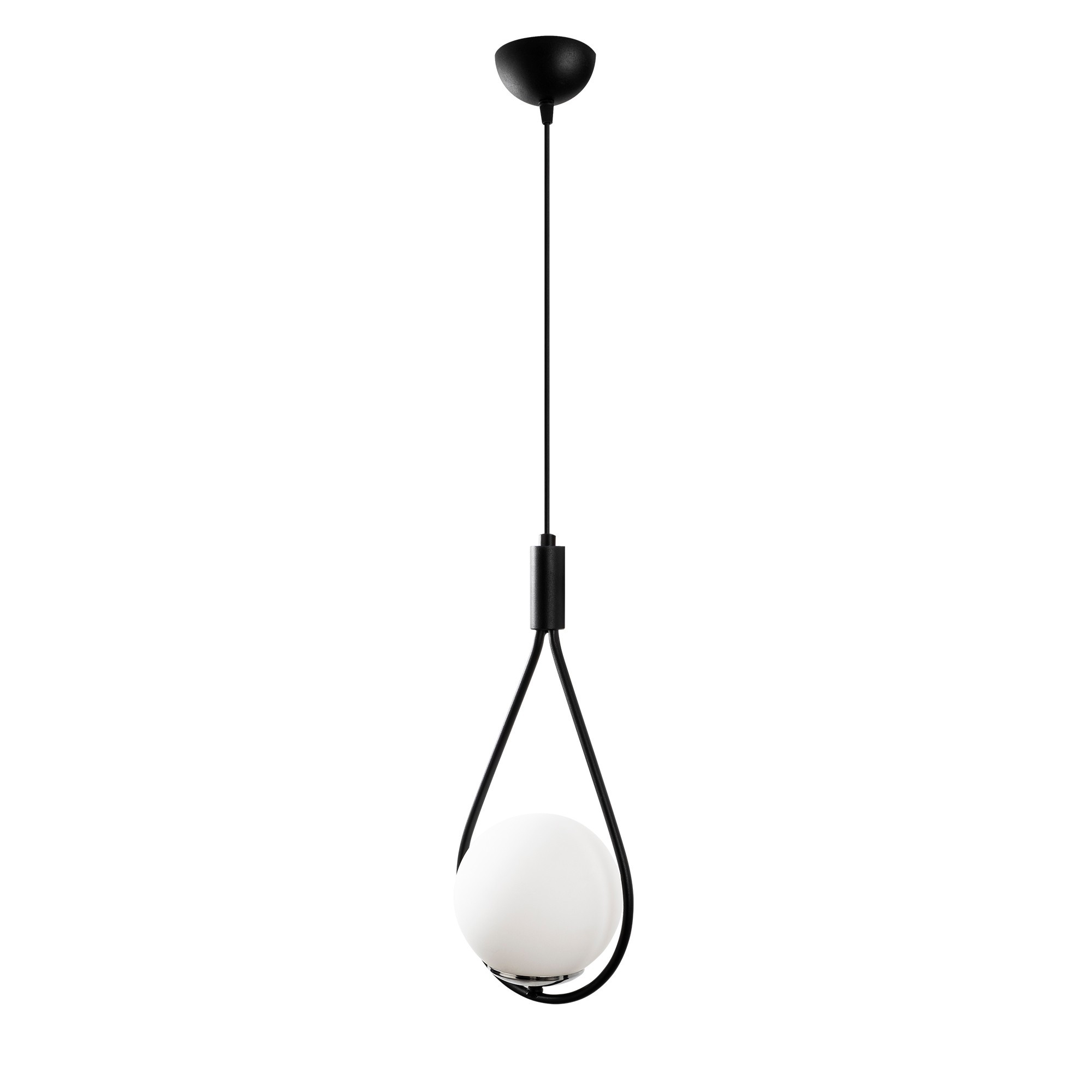 Suspension boucle 1 lampe globe Zenon Verre Blanc et Métal Noir