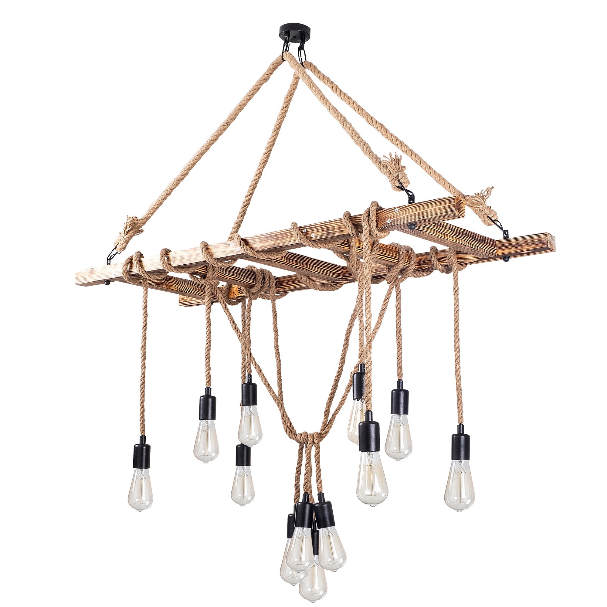 Suspension échelle 12 lampes Wassily L120cm Bois massif foncé