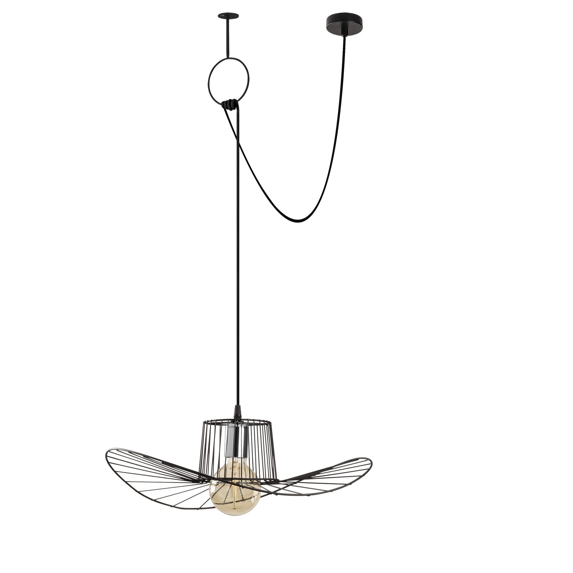 Suspension filaire 1 lampe chapeau Bert D50cm Métal Noir