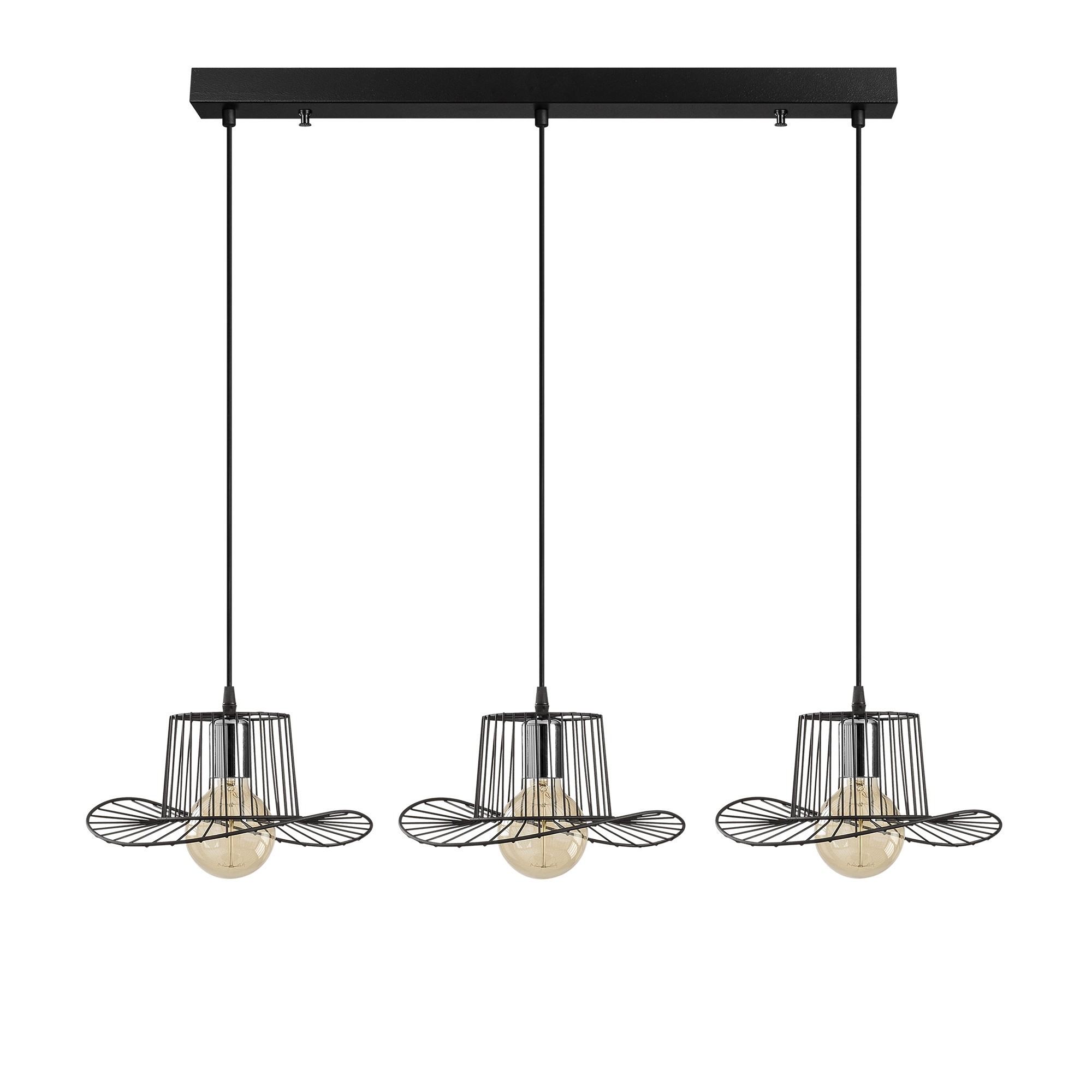 Suspension filaire 3 lampes chapeau alignées Bert 100cm Métal Noir