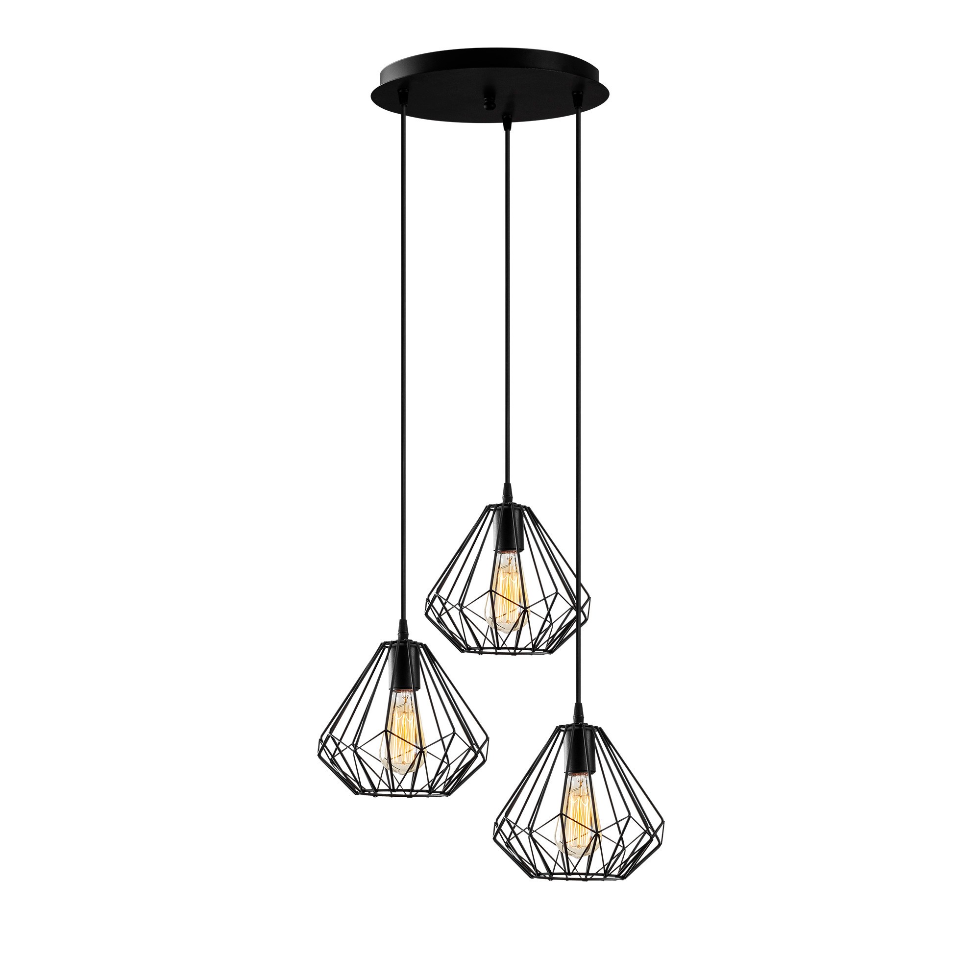 Suspension filaire 3 lampes diamants saccade Vivian D43cm Métal Noir