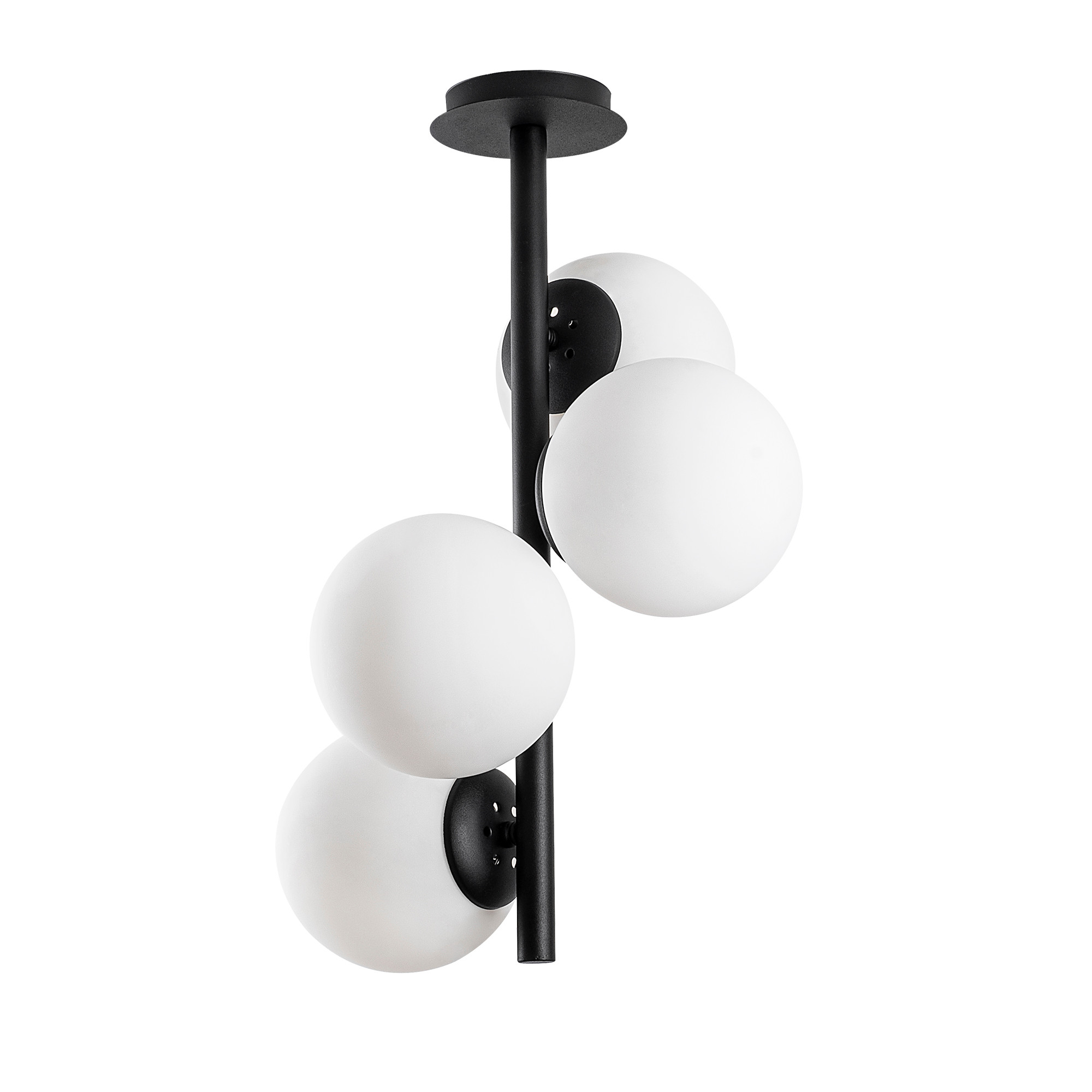 Suspension tige verticale 4 lampes globes Kasmir Verre Blanc et Métal Noir