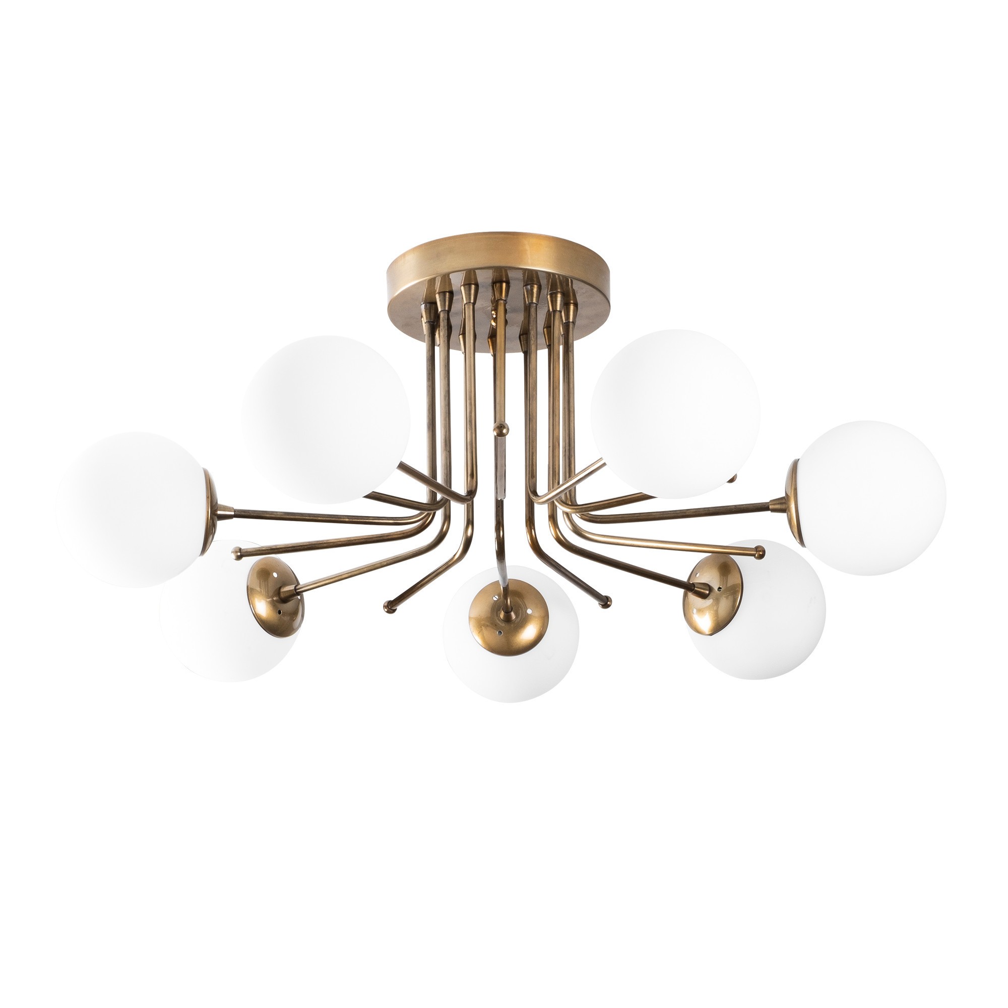 Suspension tiges L 7 lampes Pongra Verre Blanc et Métal Or