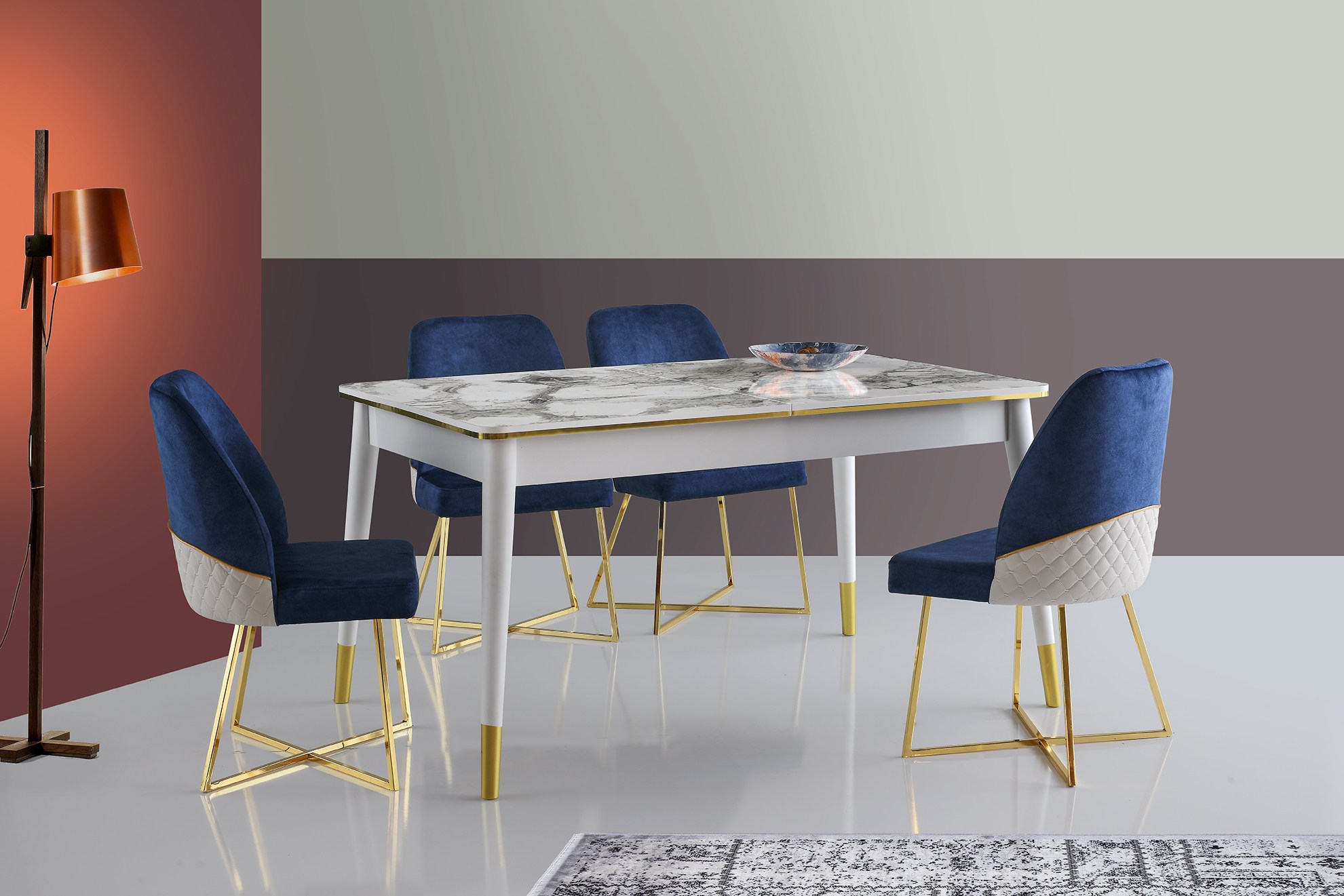 Table à manger extensible Aujon Effet marbre Blanc et Or