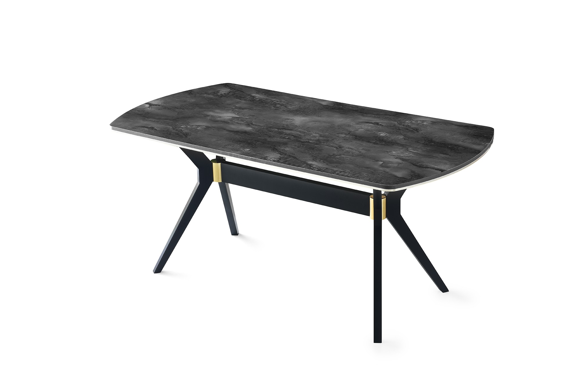 Table à manger Fotka 180cm Bois Effet marbre Noir et Or