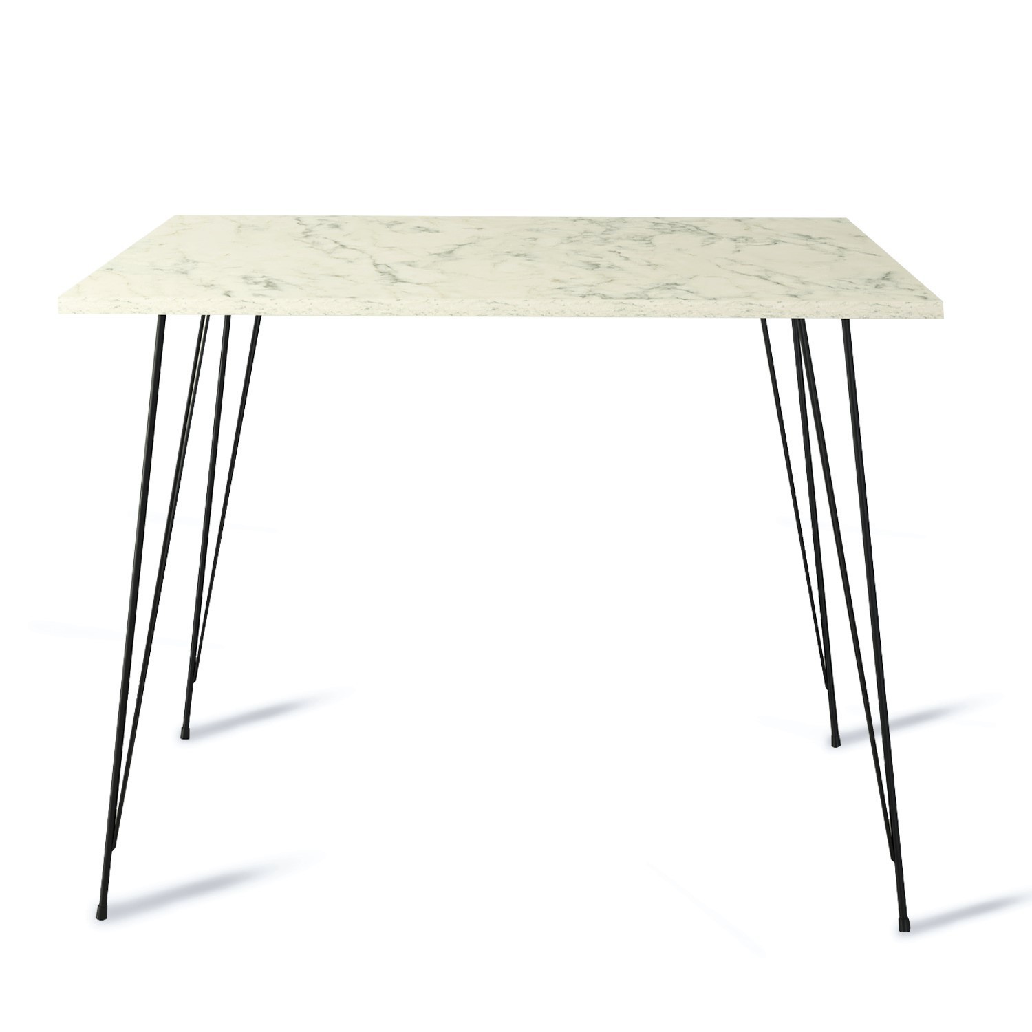 Table à manger carrée Meero L90cm Bois Effet marbre Blanc et Métal Noir