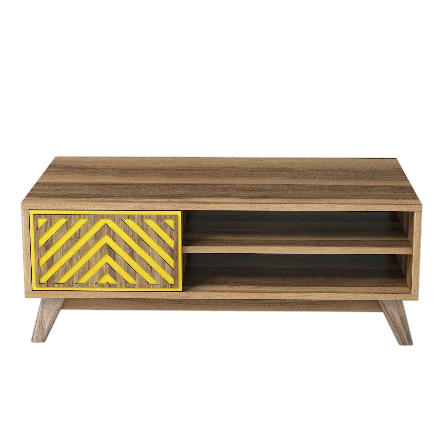 Table basse 1 porte et 2 étagères Waevo L105xP60cm Bois et Jaune