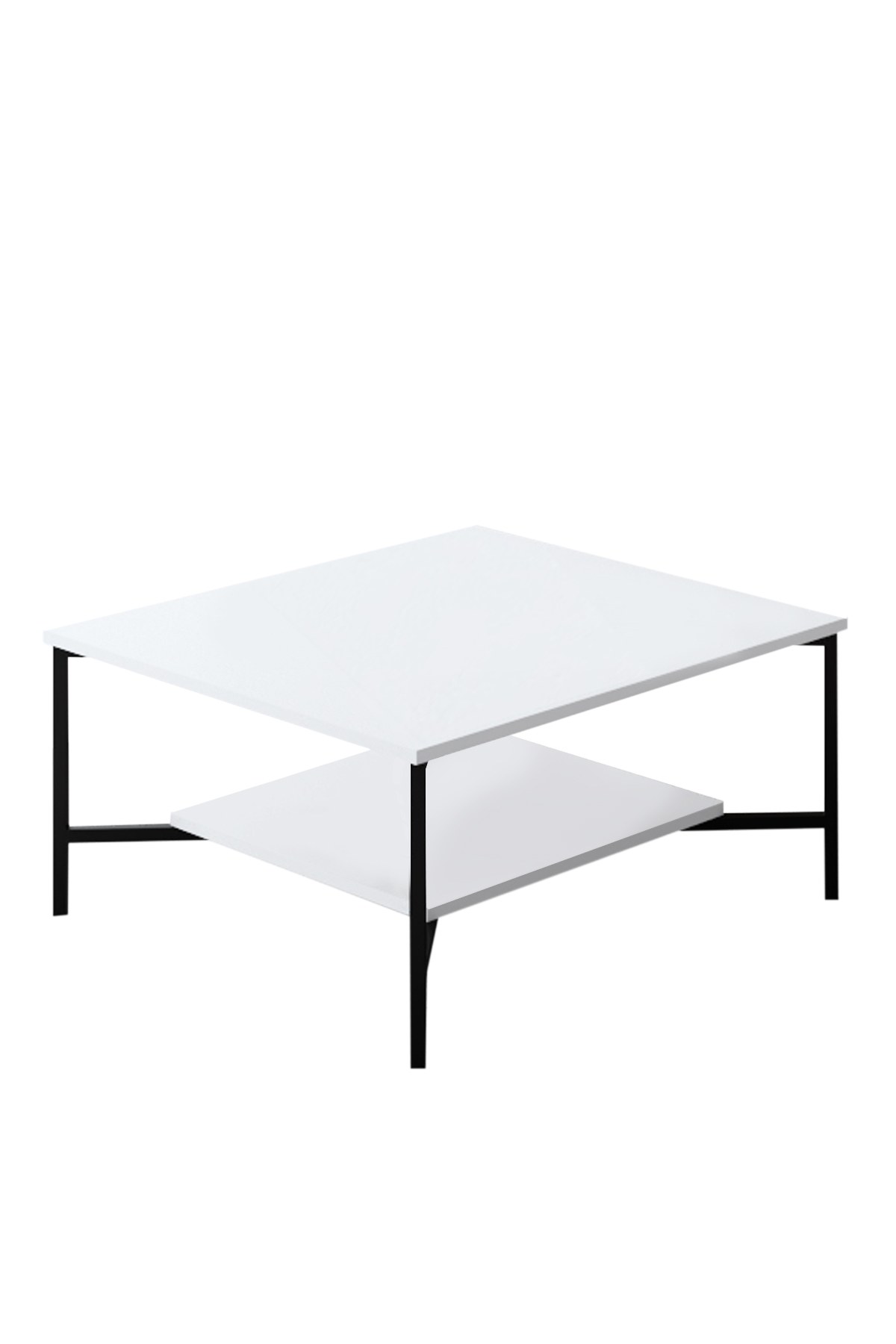 Table basse carrée Harmony 80x80cm Métal Noir et Bois Blanc