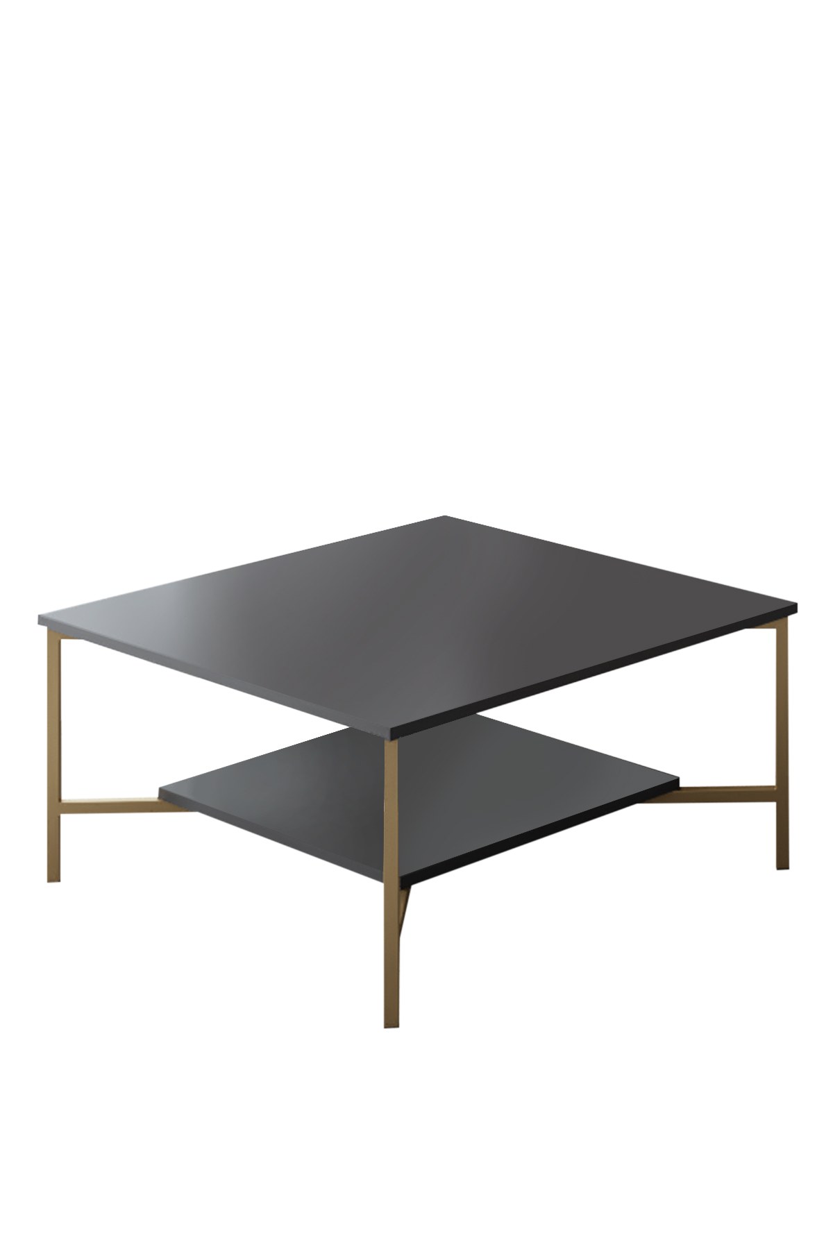 Table basse carrée Harmony 80x80cm Métal Or et Bois Anthracite
