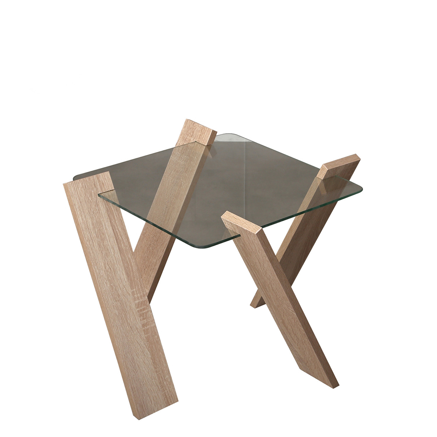 Table basse carrée Perspicuus Bois Chêne clair et Verre Transparent