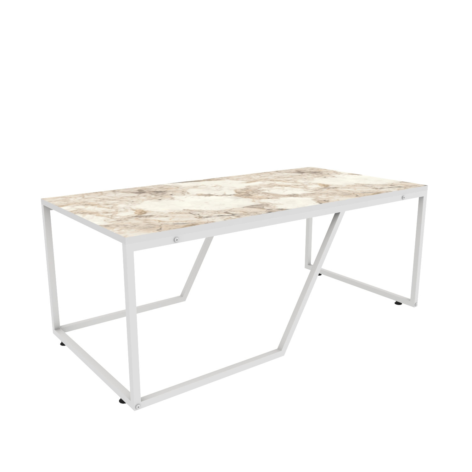 Table basse Greta L120xP60cm Métal Blanc et Bois Effet marbre Blanc