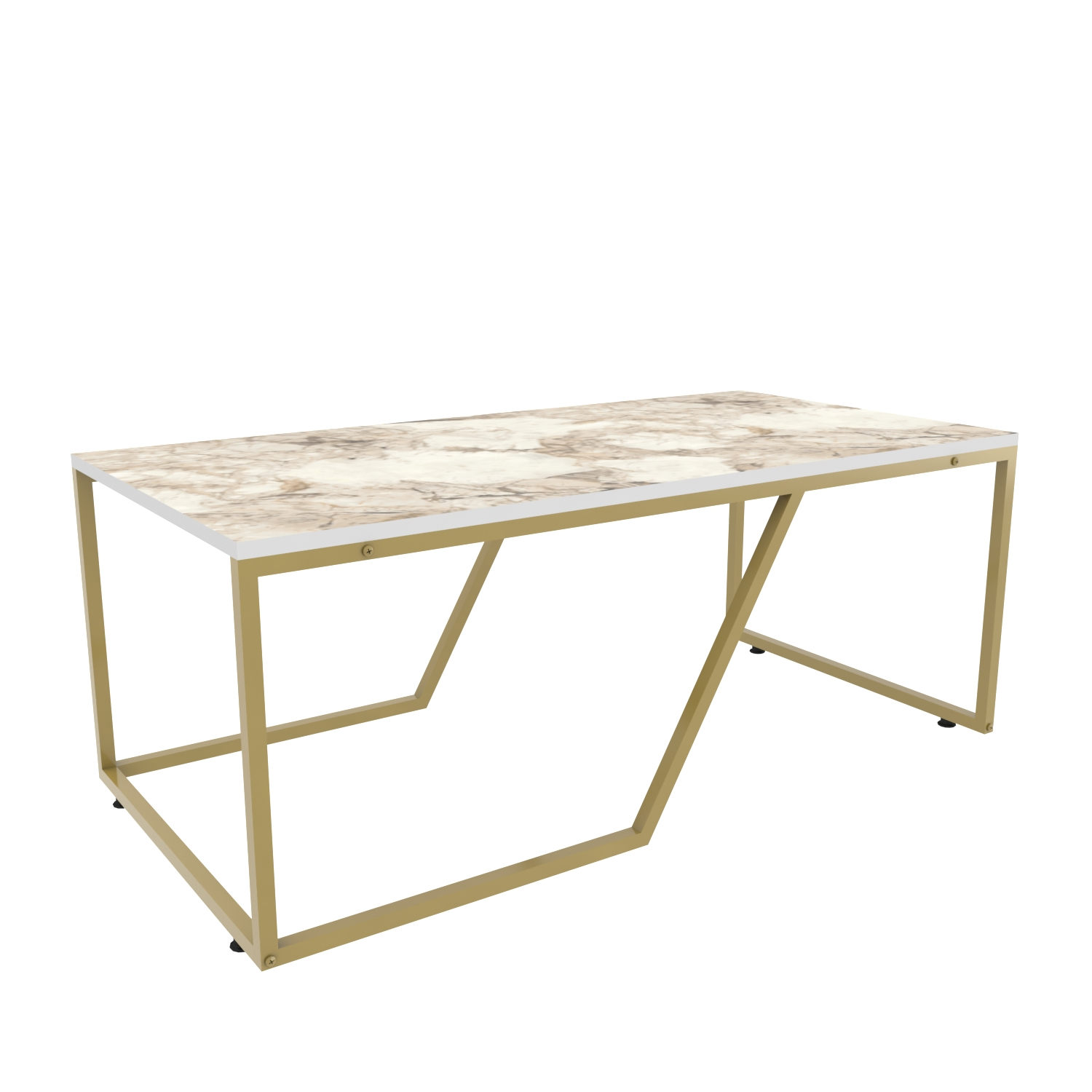 Table basse Greta L120xP60cm Métal Or et Bois Effet marbre Blanc
