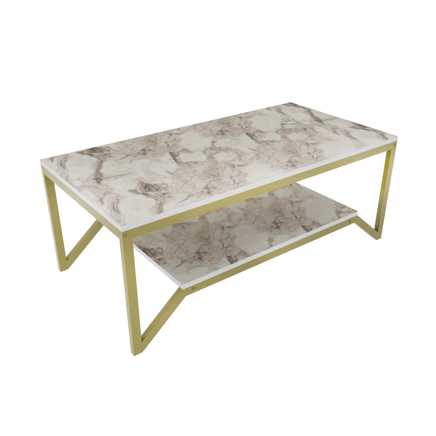 Table basse Houyi 120cm Bois Blanc effet marbre et Or