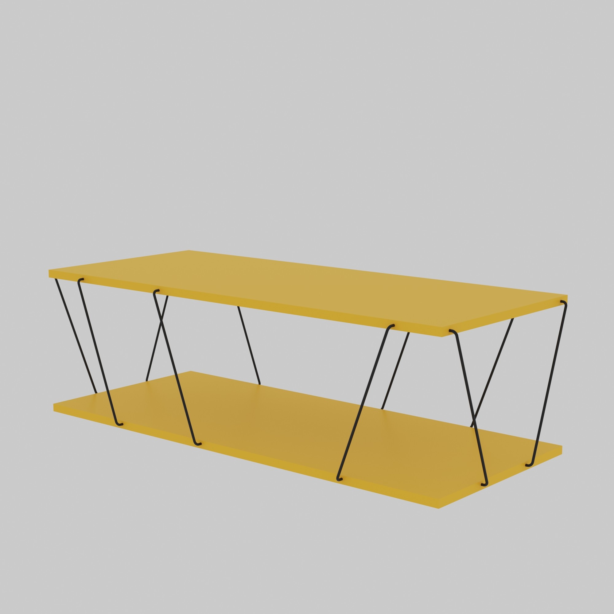 Table basse Milanda 120x50cm Métal Noir et Bois Jaune