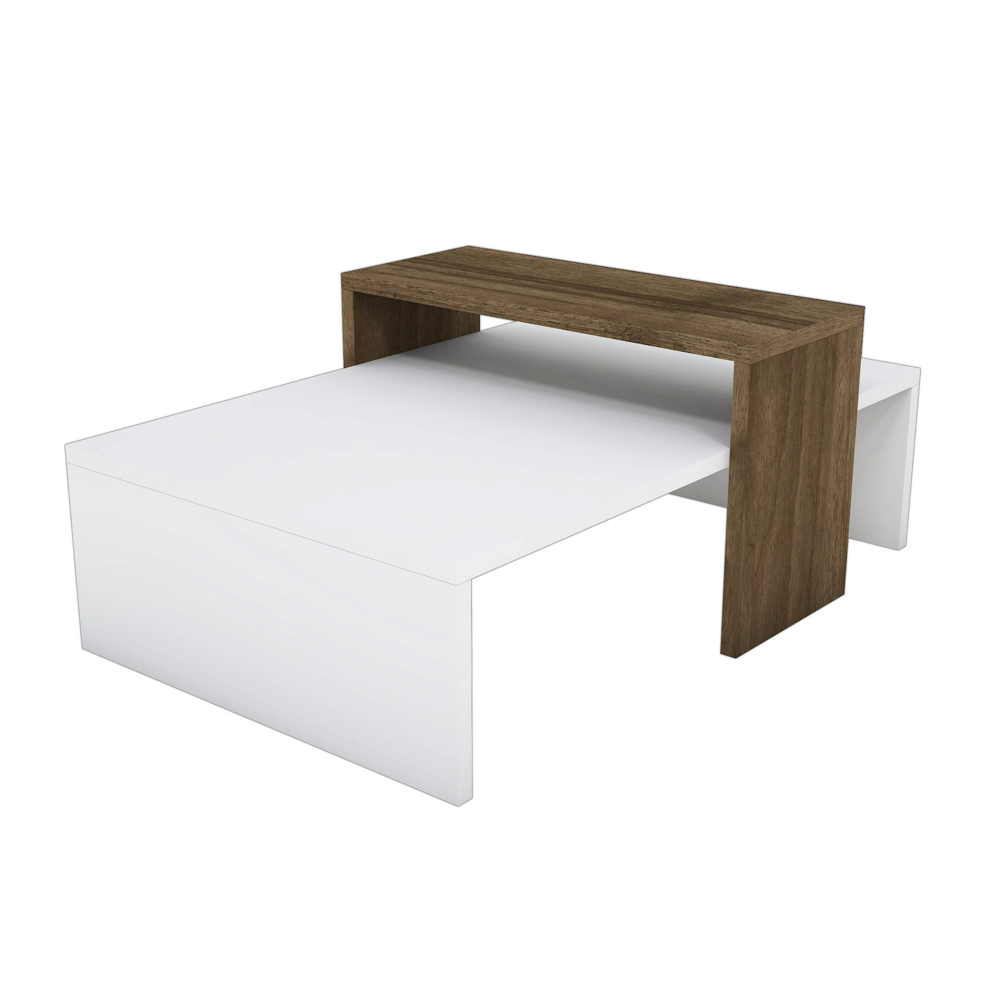 Table basse Nestoda L80xP50cm Blanc et Bois foncé