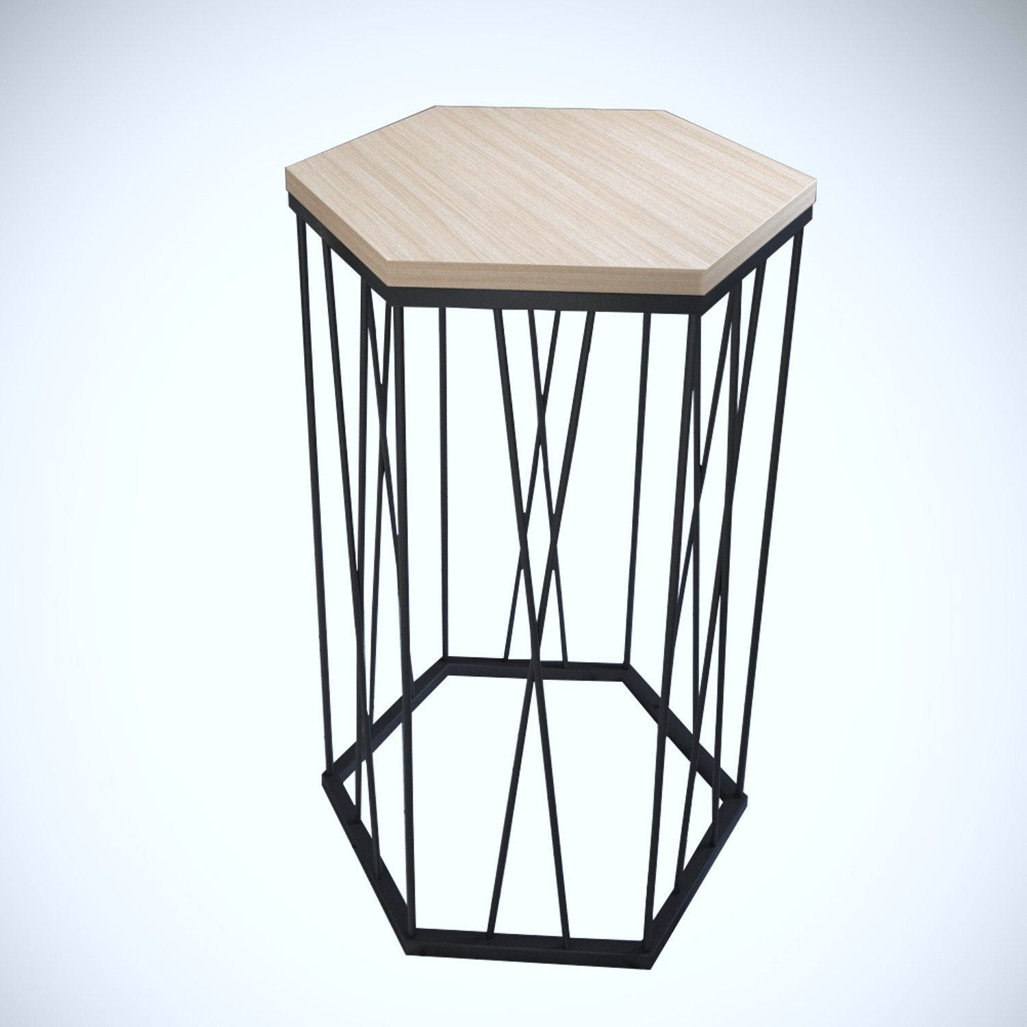 Table d'appoint hexagonale Supellex Bois Chêne et Métal Noir