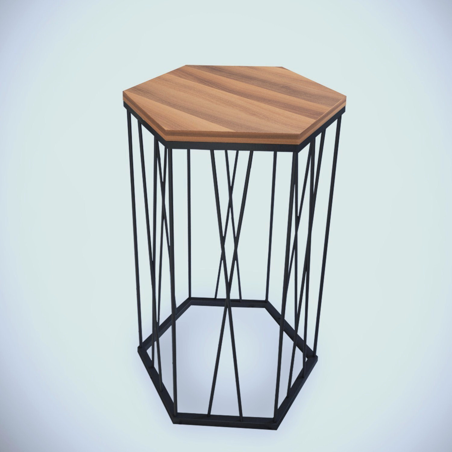 Table d'appoint hexagonale Supellex Bois Naturel et Métal Noir