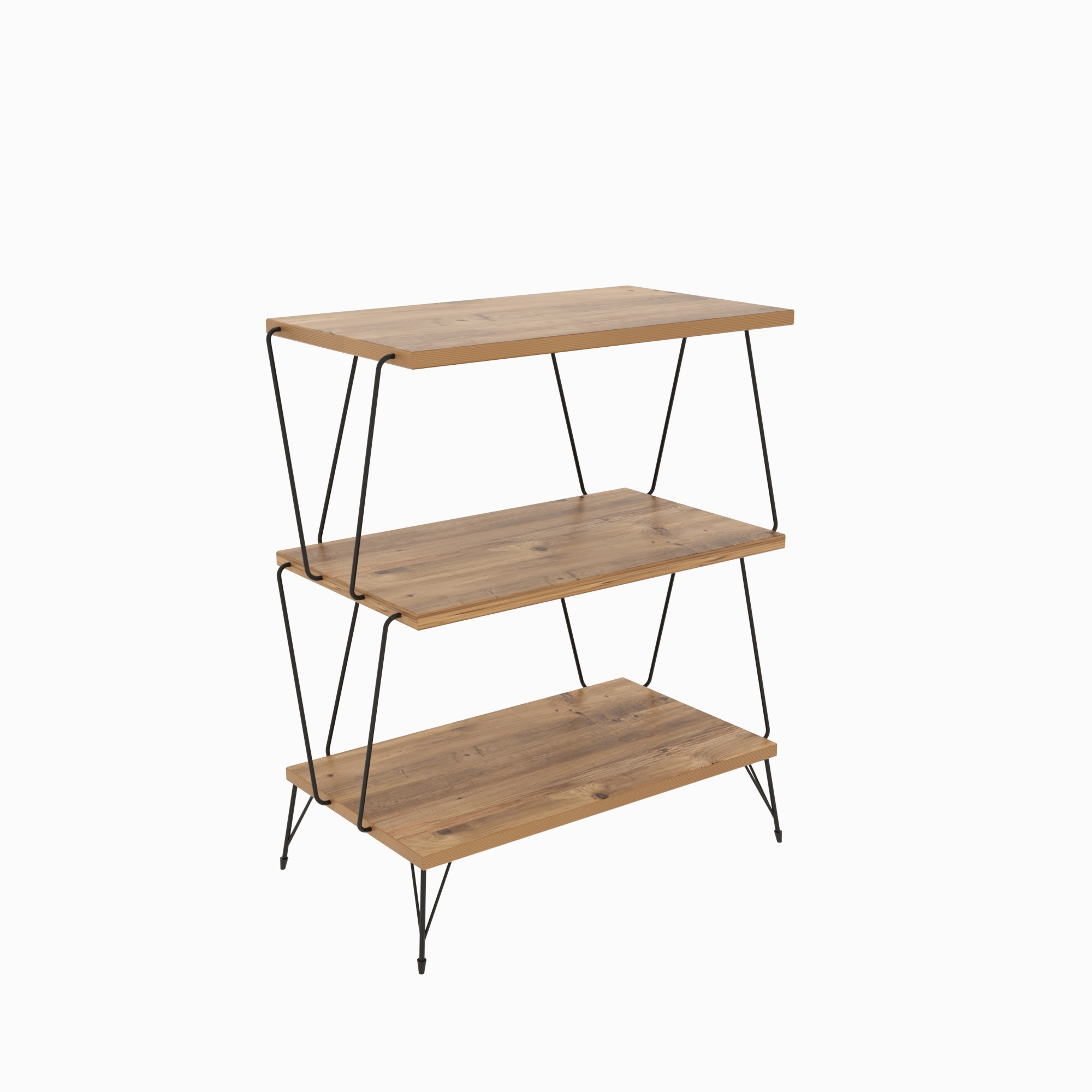 Table d'appoint 3 étages Ozone Métal Noir et Bois Nature