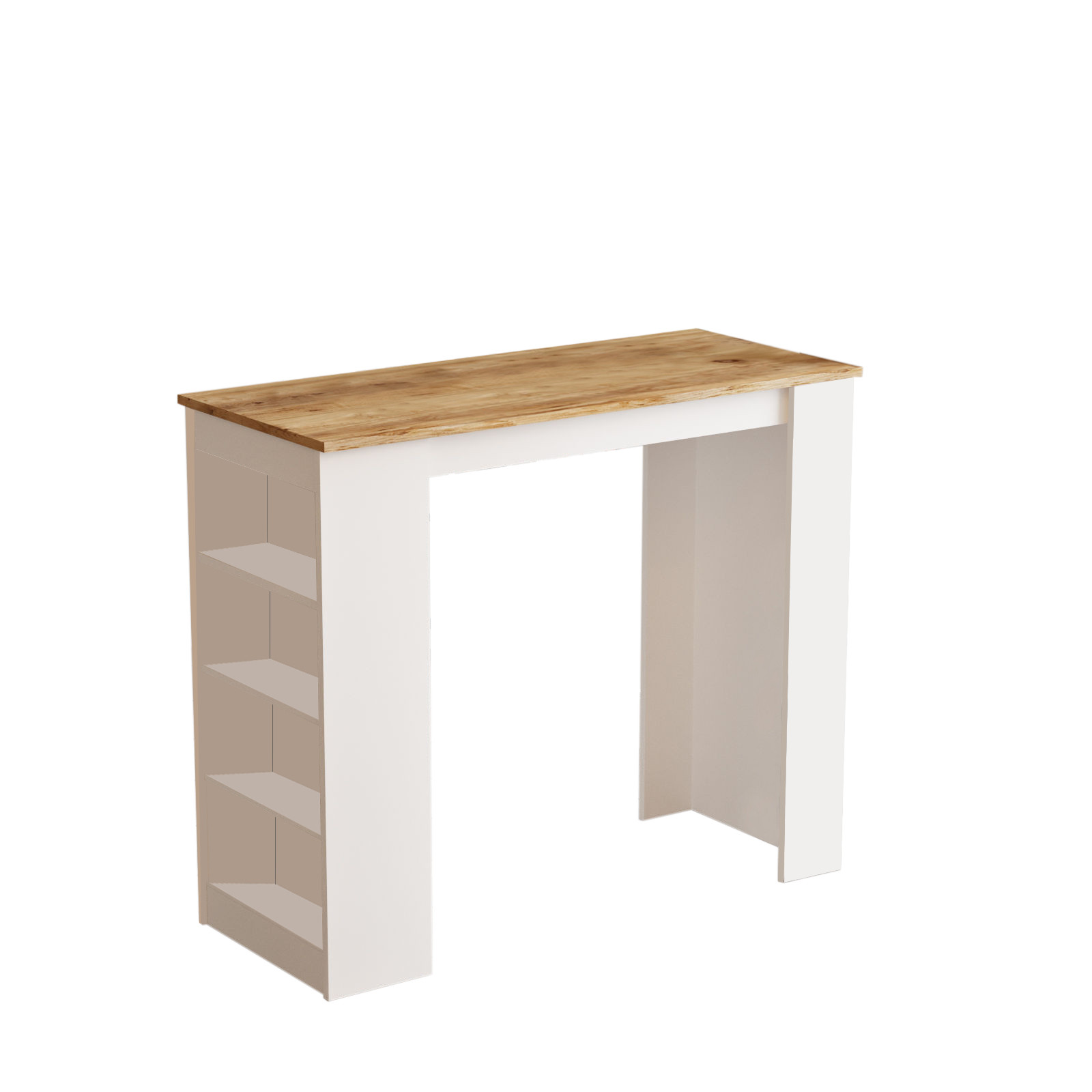 Table de bar 4 étagères Fergus L120xH101cm Bois Blanc et chêne clair