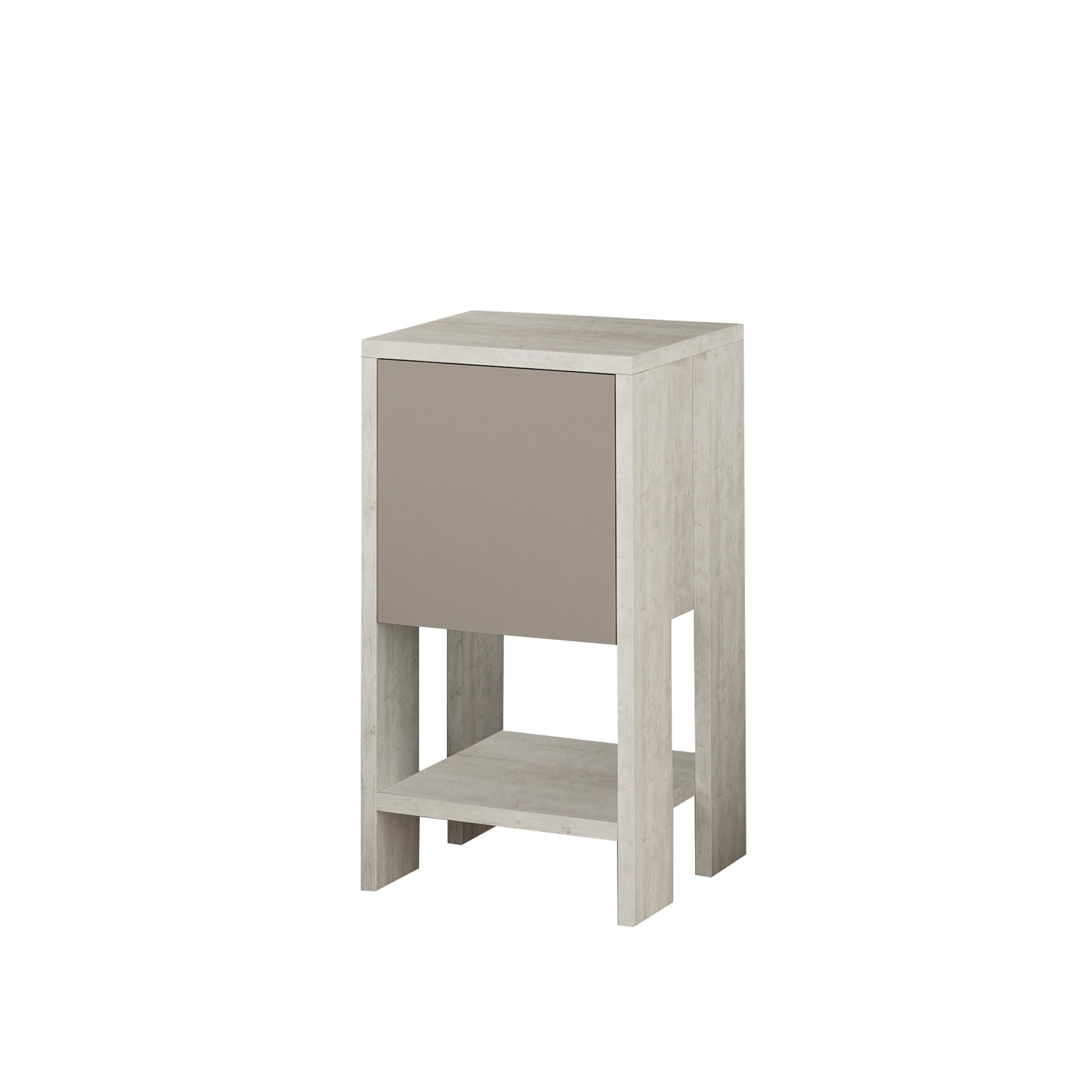 Table de chevet 1 porte Dawson H55cm Bois Blanc et Moka