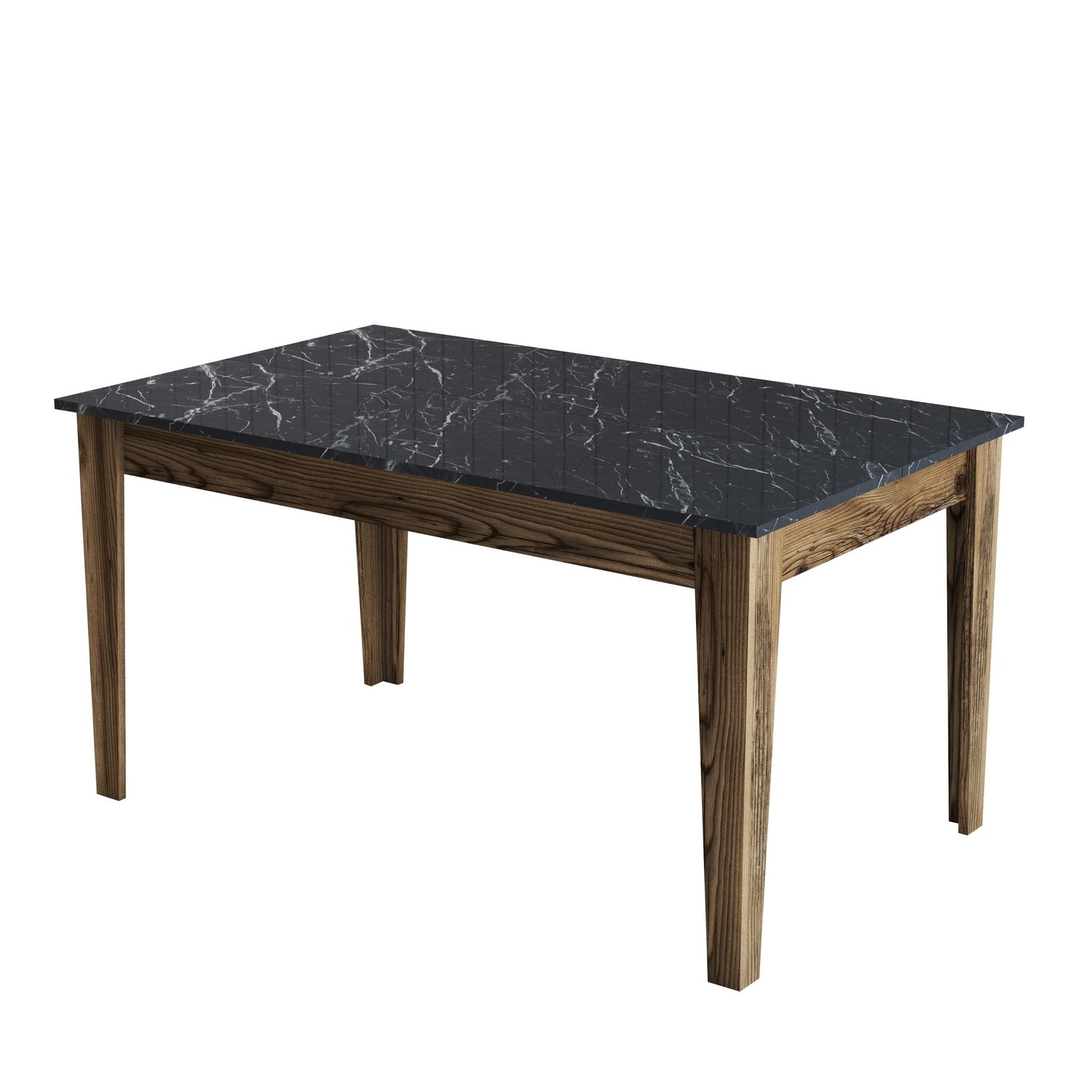 Table de salle à manger avec rangement Fiorita 145cm Bois et Noir effet marbre