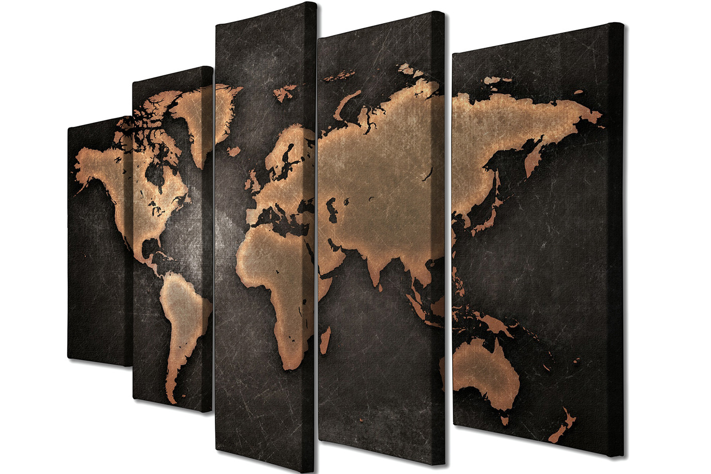 Tableau décoratif pentaptyque Scaenicos Motif Mappemonde Marron et Beige
