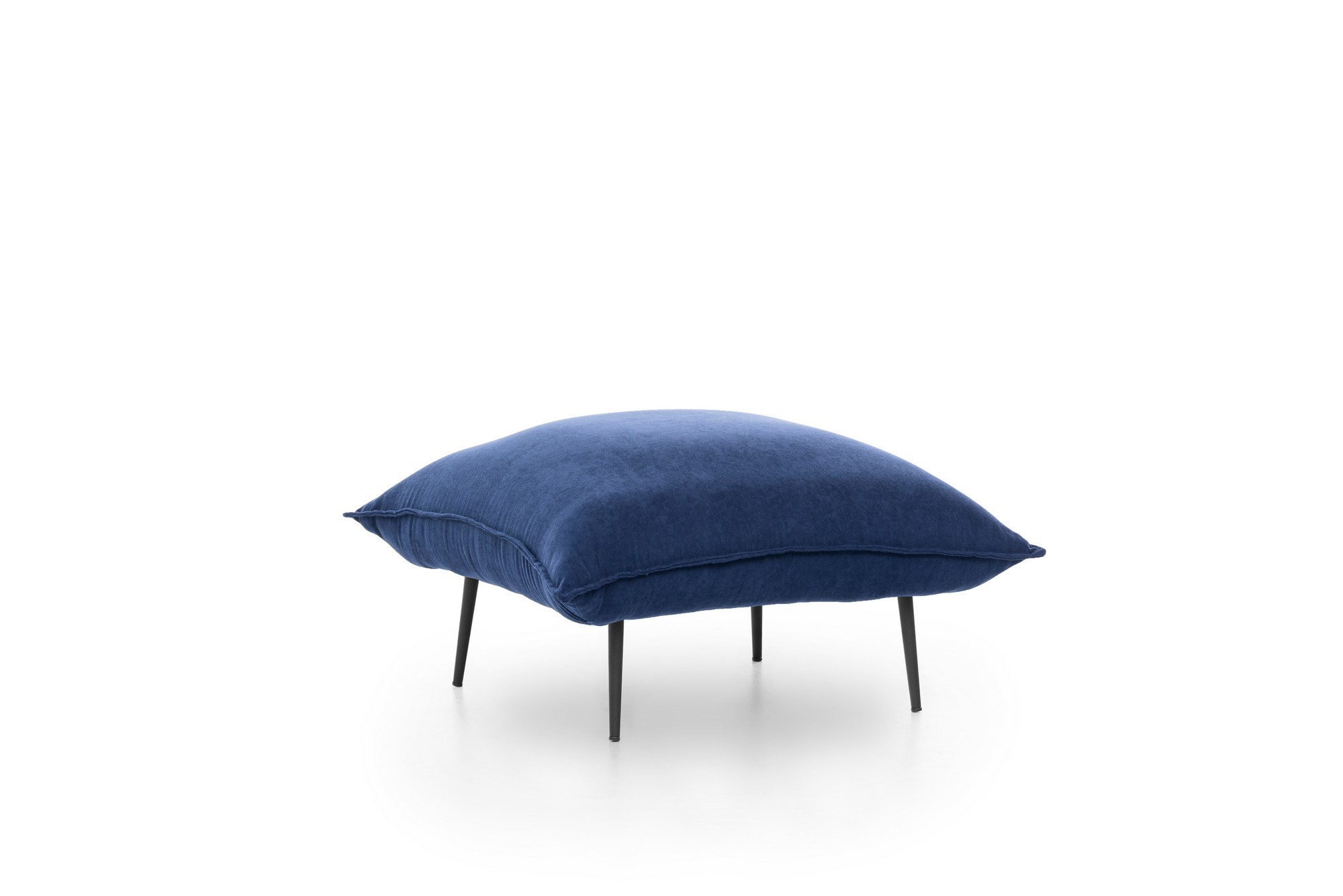Tabouret forme de coussin Enhaive 75x75cm Métal Noir et Lin Bleu marine