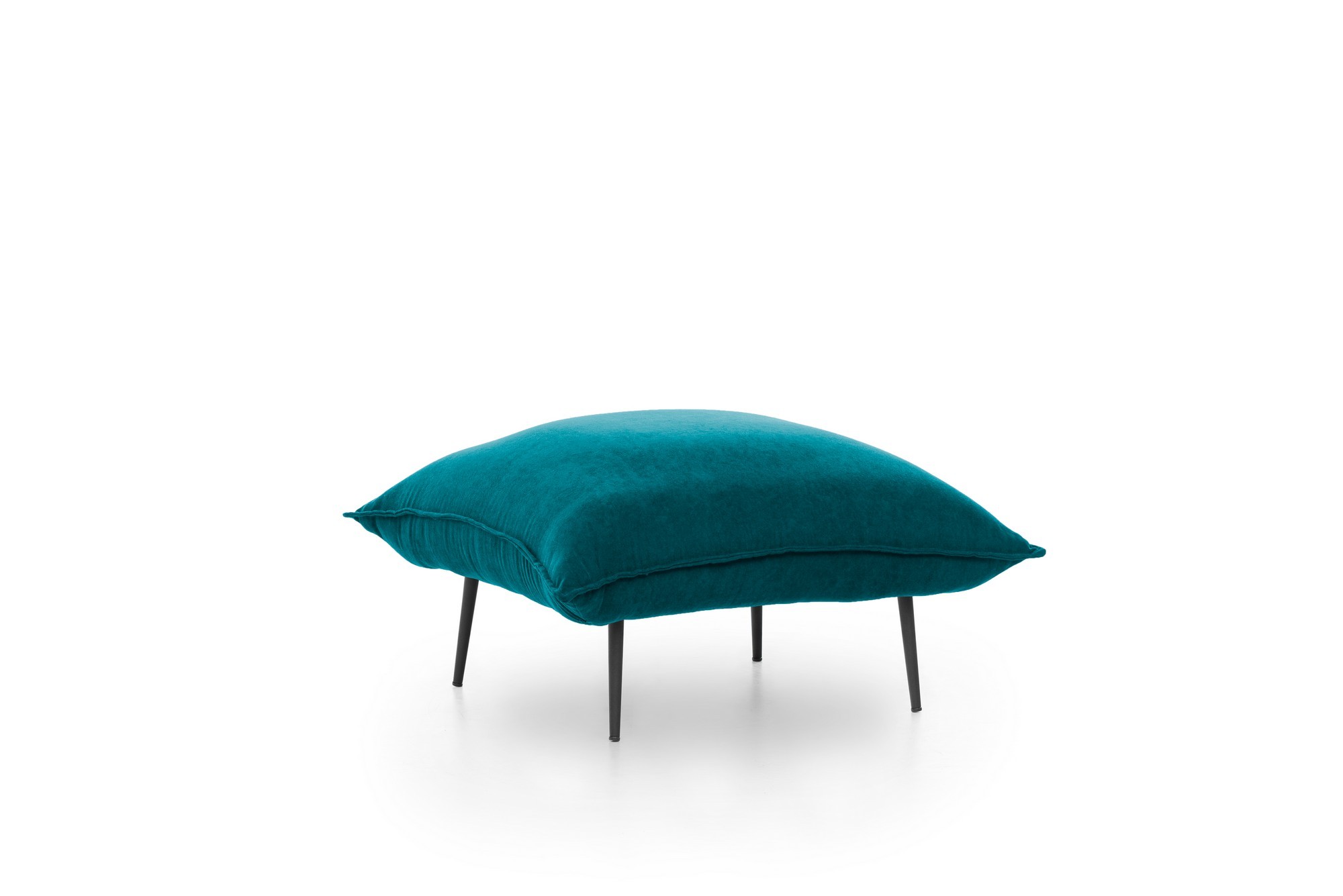 Tabouret forme de coussin Enhaive 75x75cm Métal Noir et Lin Vert pétrole