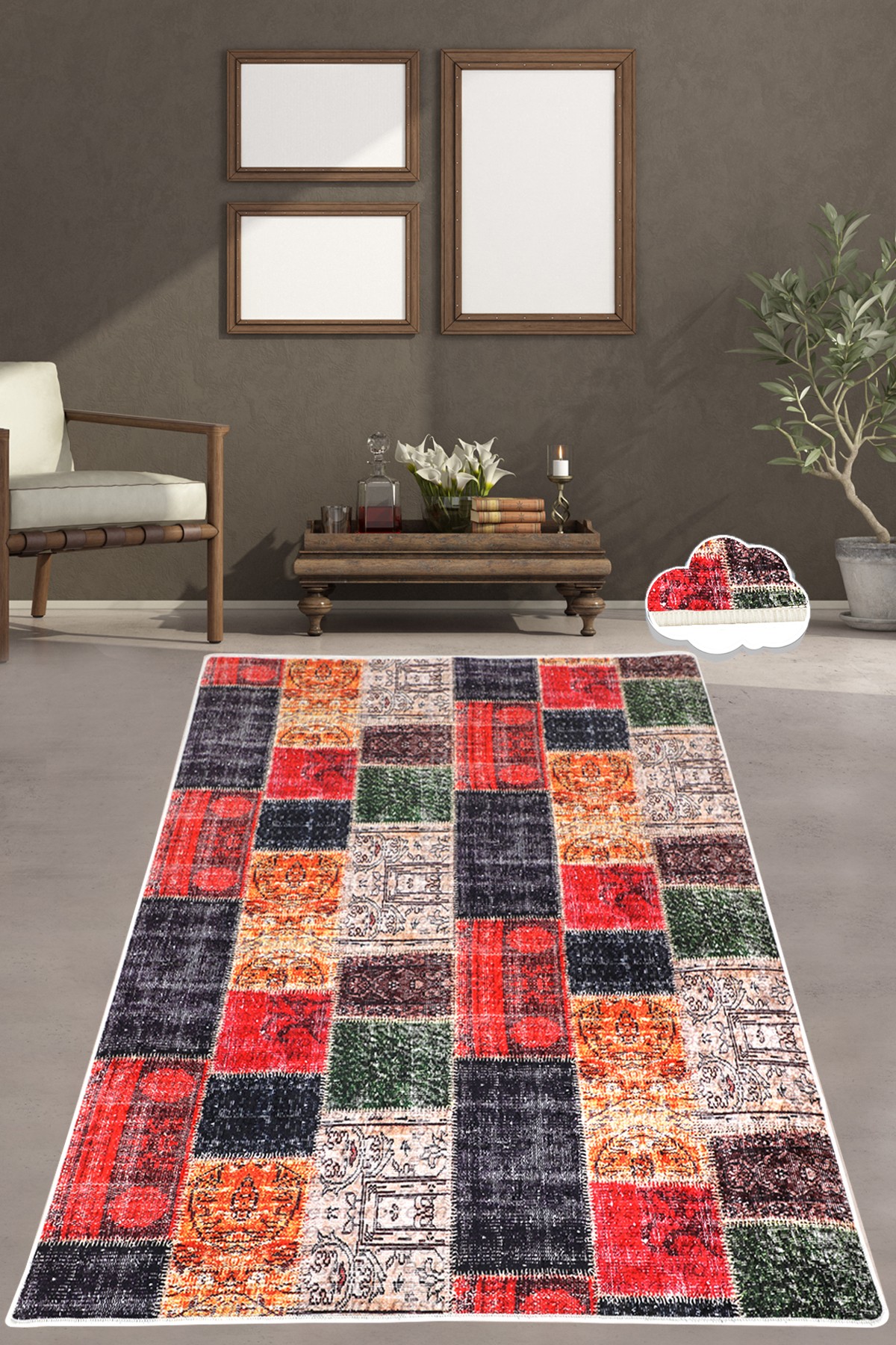 Tapis Amazir 100x200cm Velours Motif Patchwork victorien