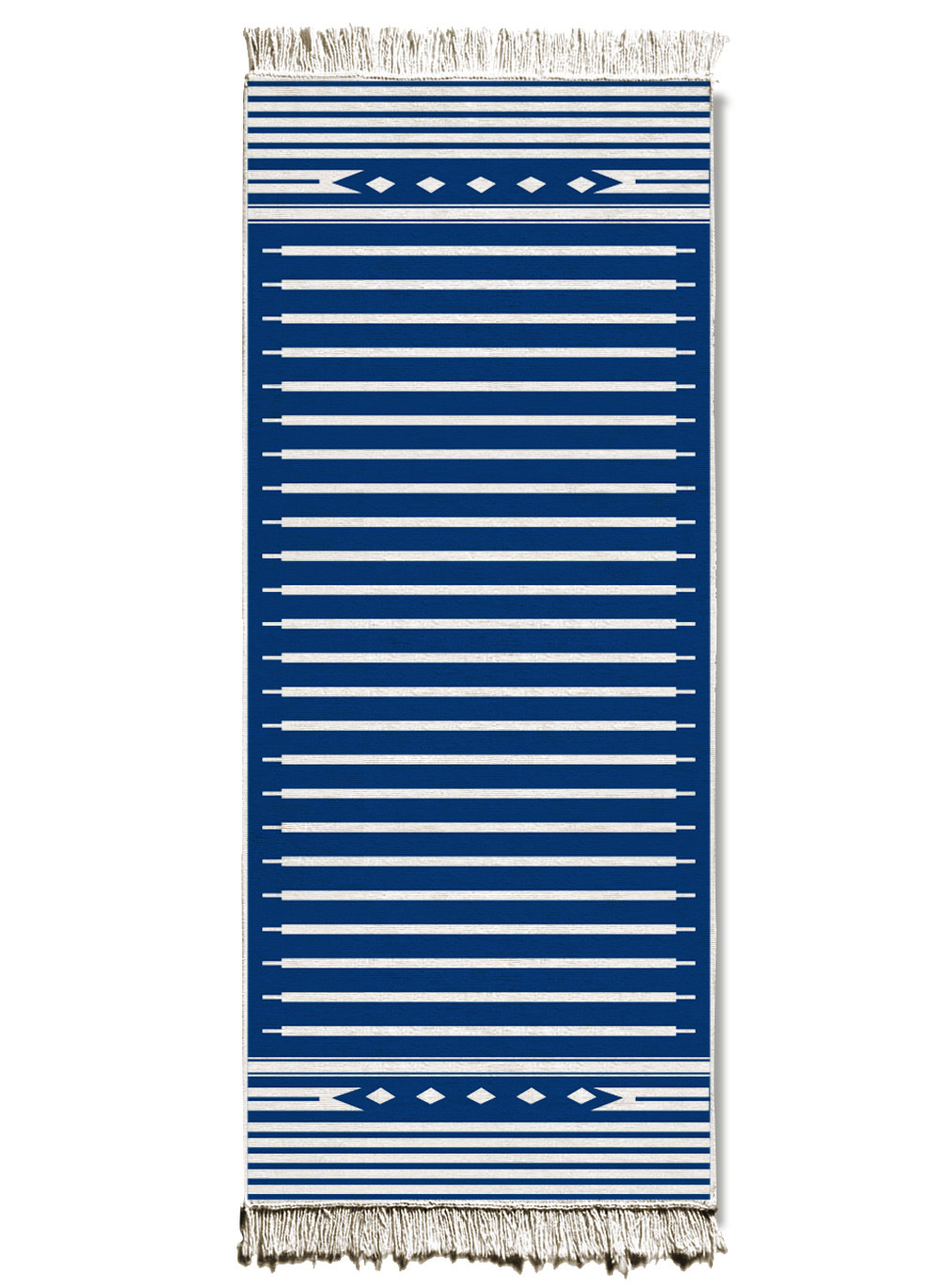 Tapis de couloir double face Karnik 80x200cm  Motif Berbère Bleu et Blanc