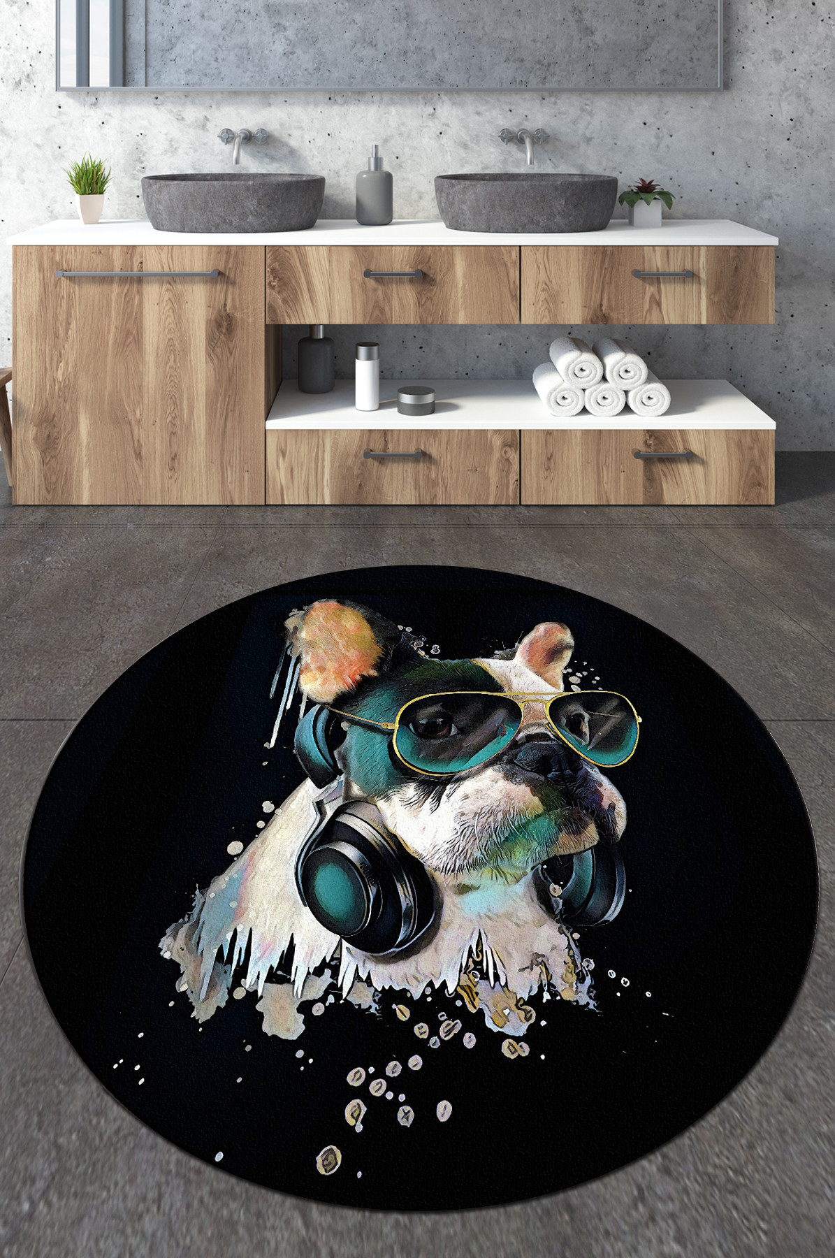 Tapis de salle de bain rond Rama D80cm Motif Portrait chien
